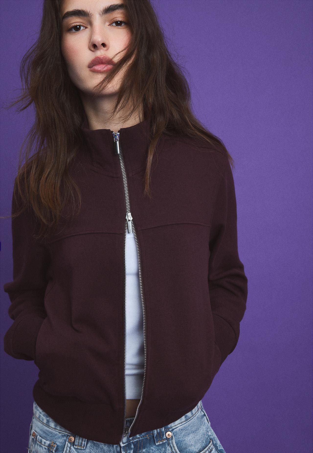 B09 Cropped high-neck zip-up sweatshirt — Dark purple