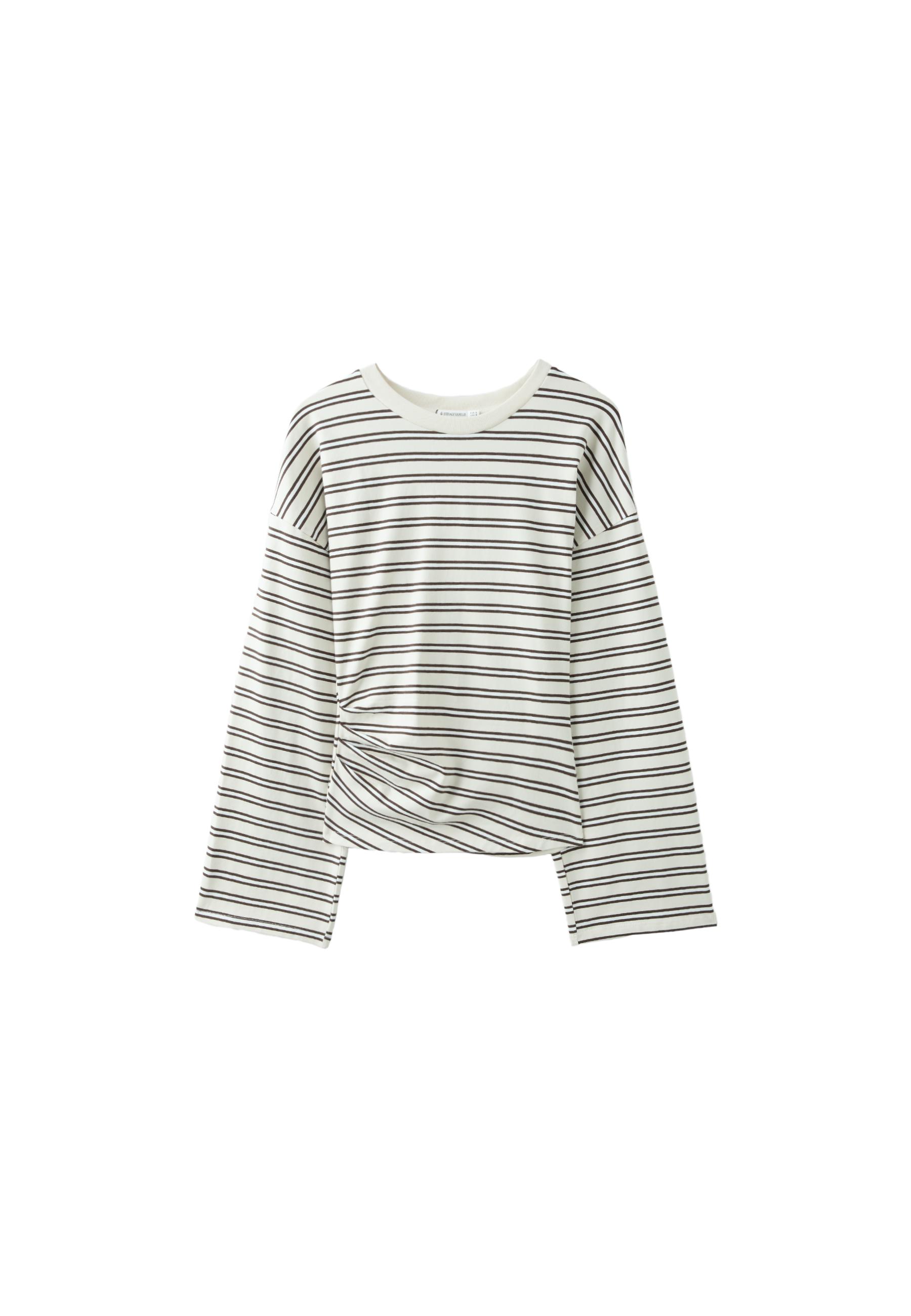B11 Striped Japanese long sleeve T-shirt with a fitted waist — Vanilla