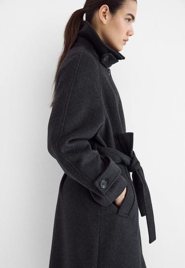 Long buttoned wool coat — Dark grey 1
