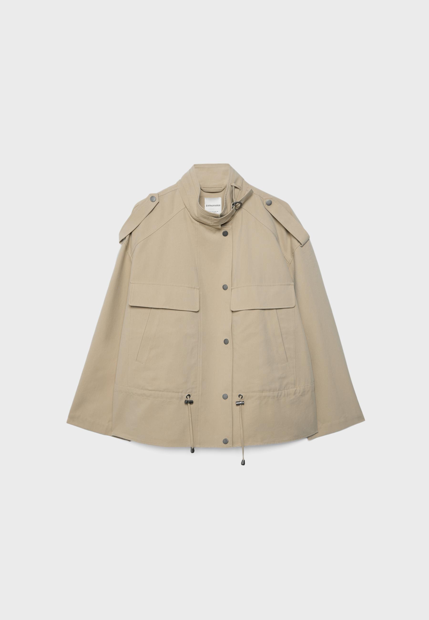 Fluid cropped jacket with front pockets — Stone