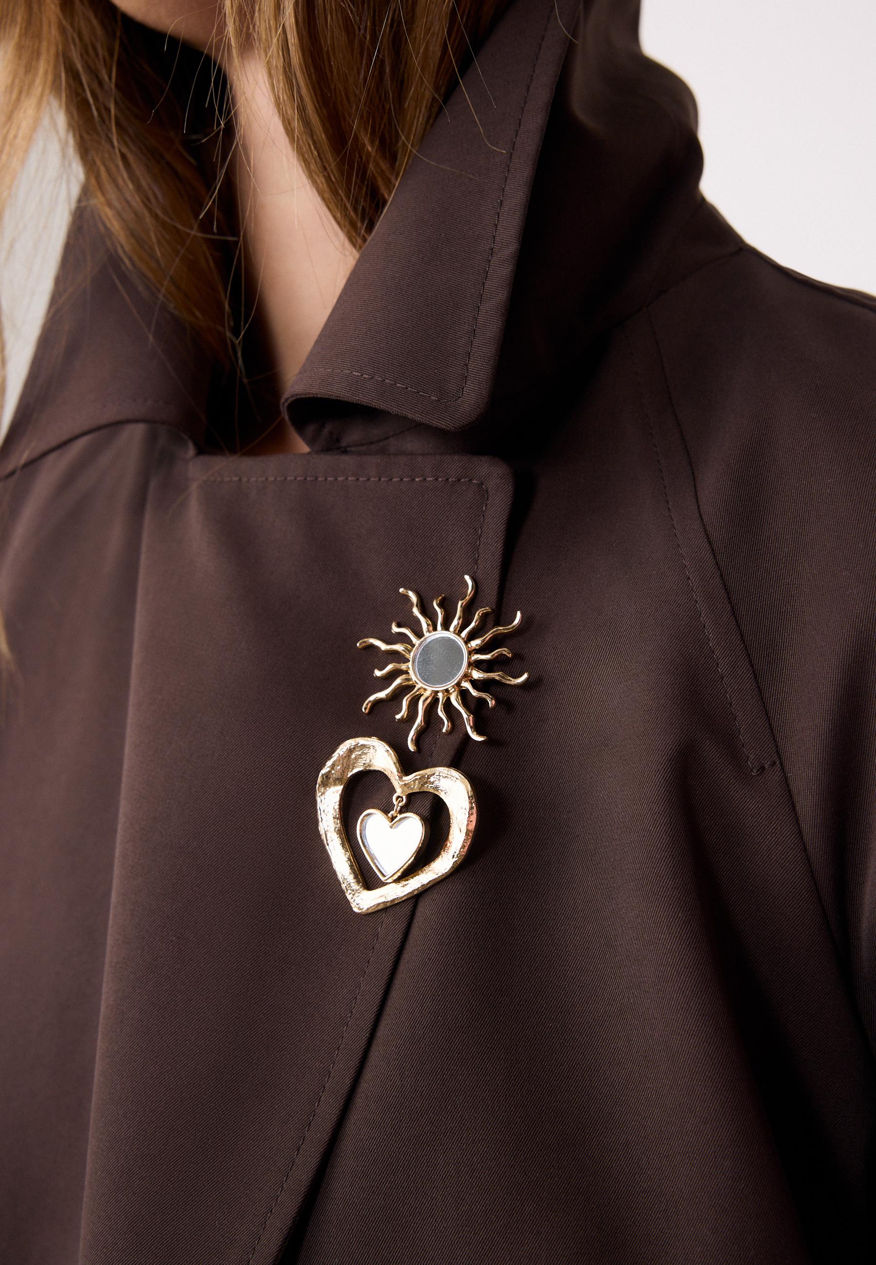 Set of 2 sun and heart brooches — Gold