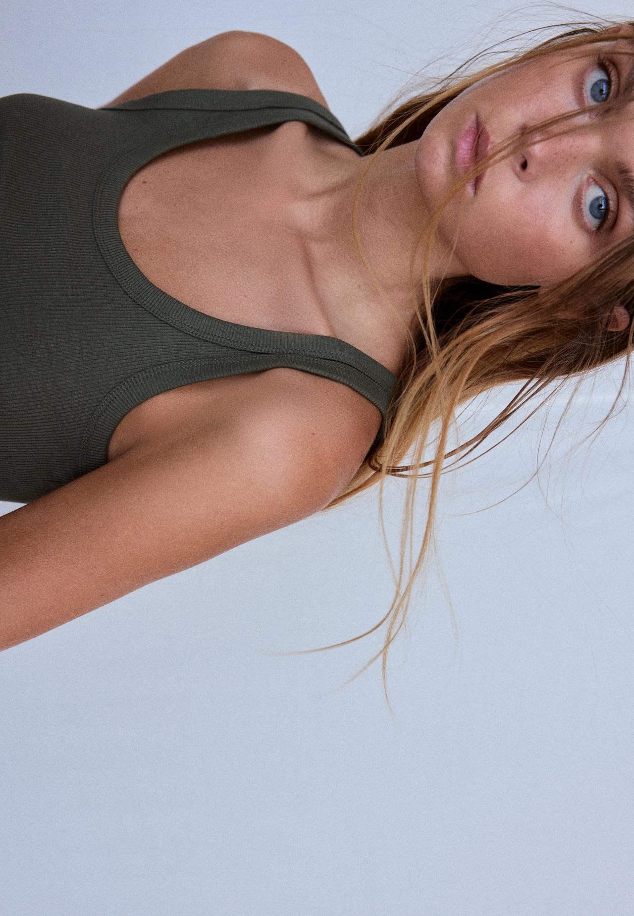 Cotton ribbed racerback T-shirt — Khaki