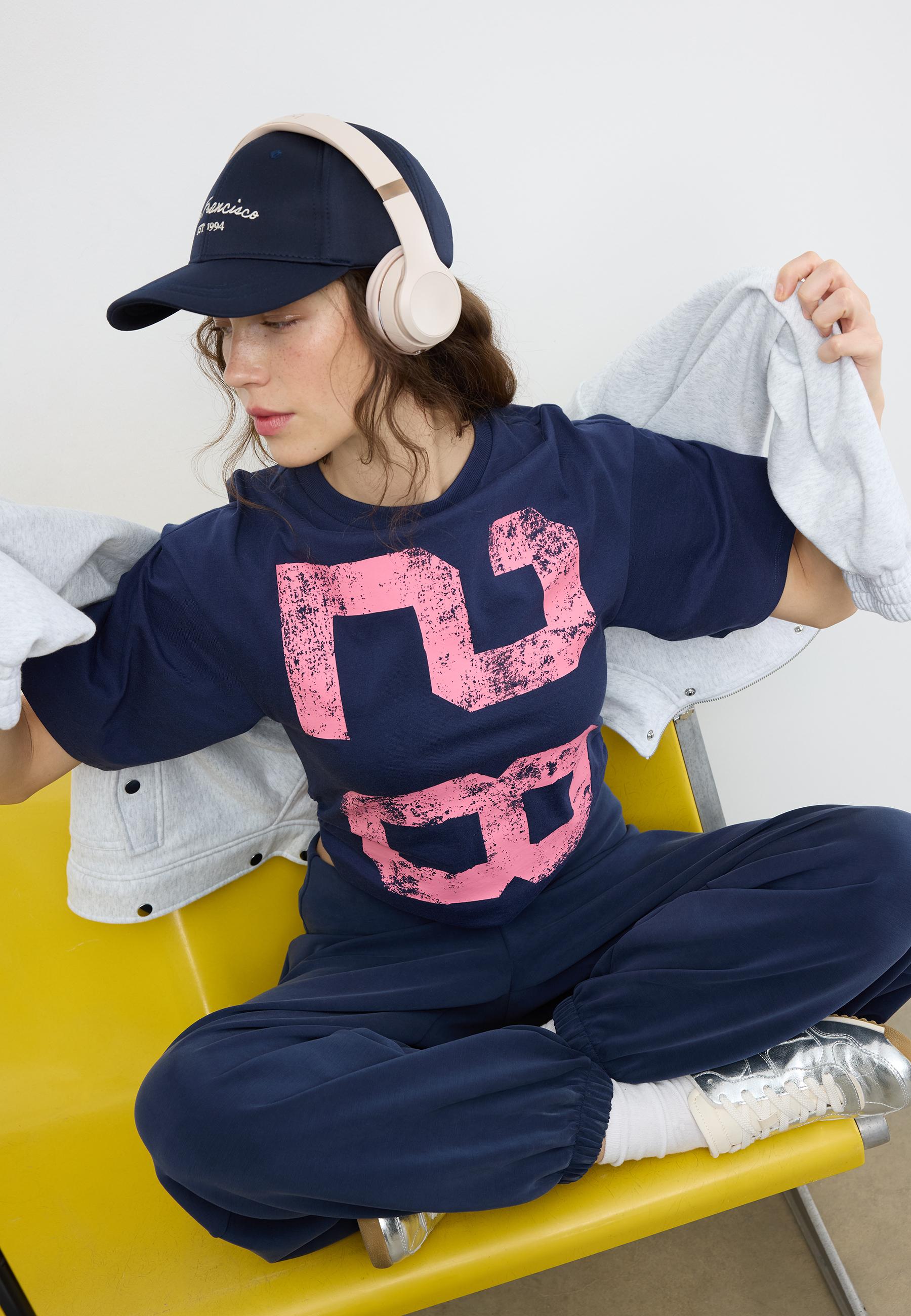 Placement ruched crop T-shirt — Dark blue