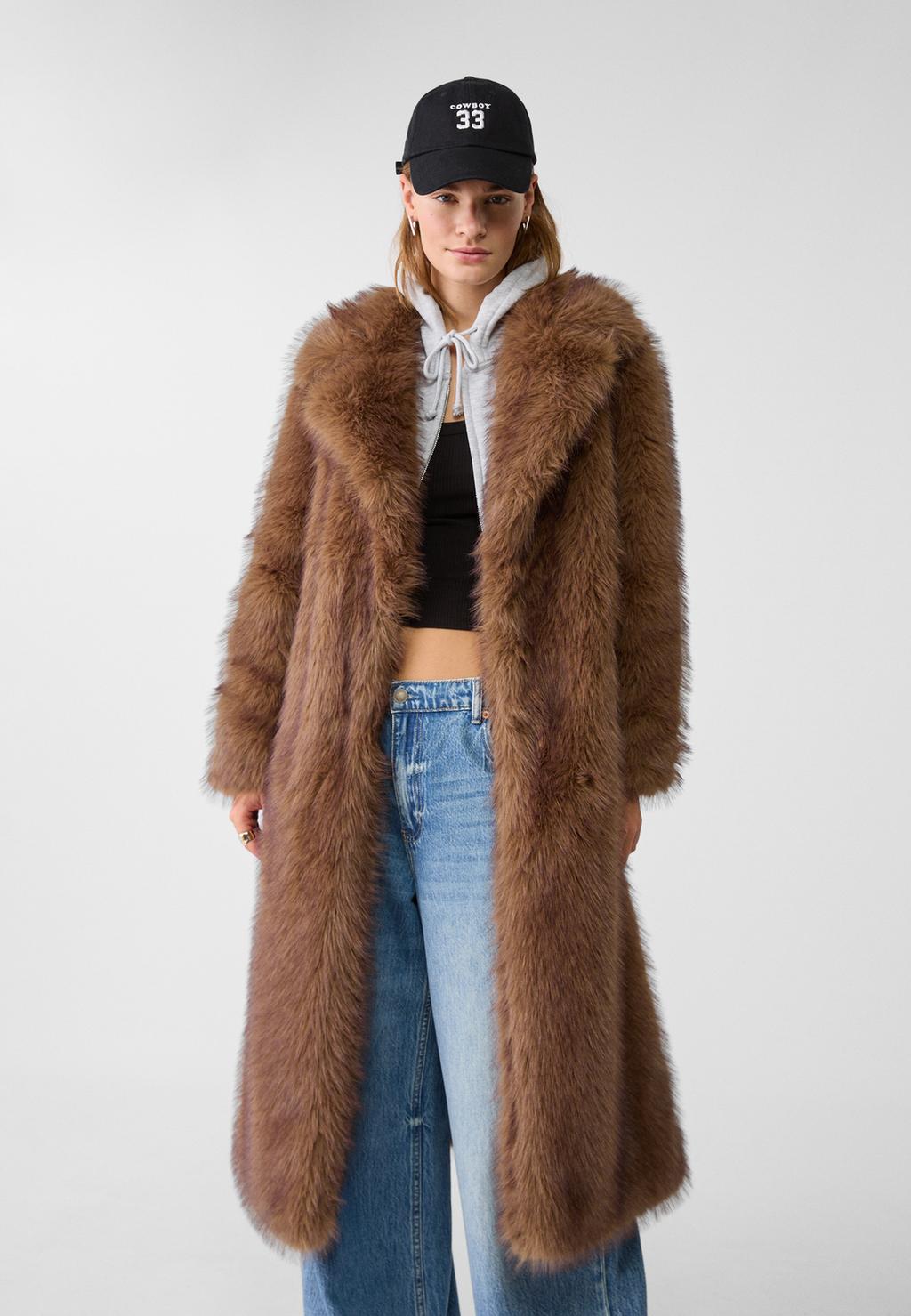 Long oversize faux fur coat