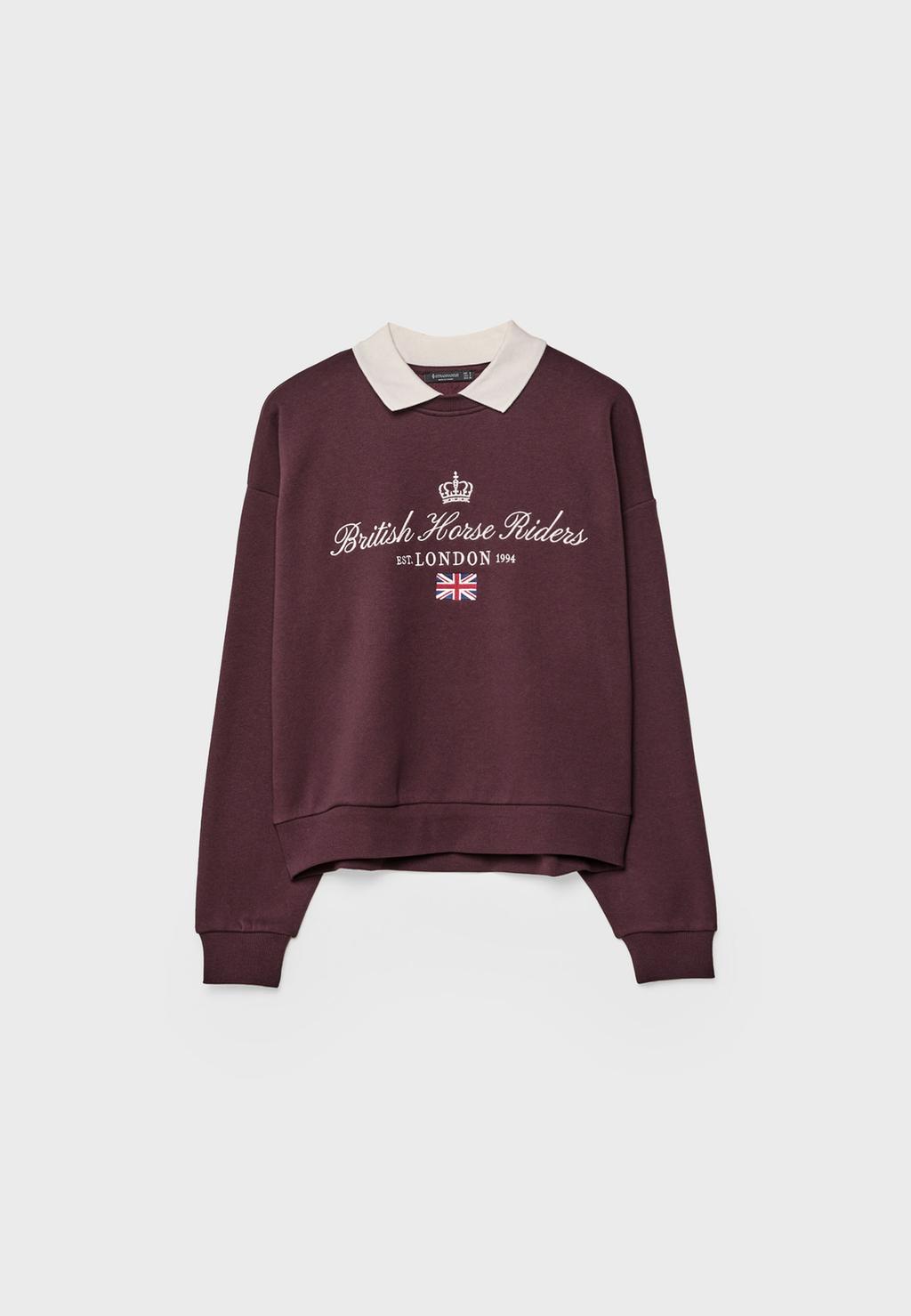 Sweater met geborduurde polokraag