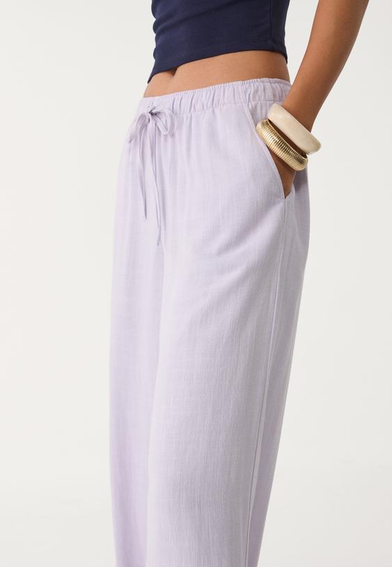 keten gorunumlu dokumlu pantolon