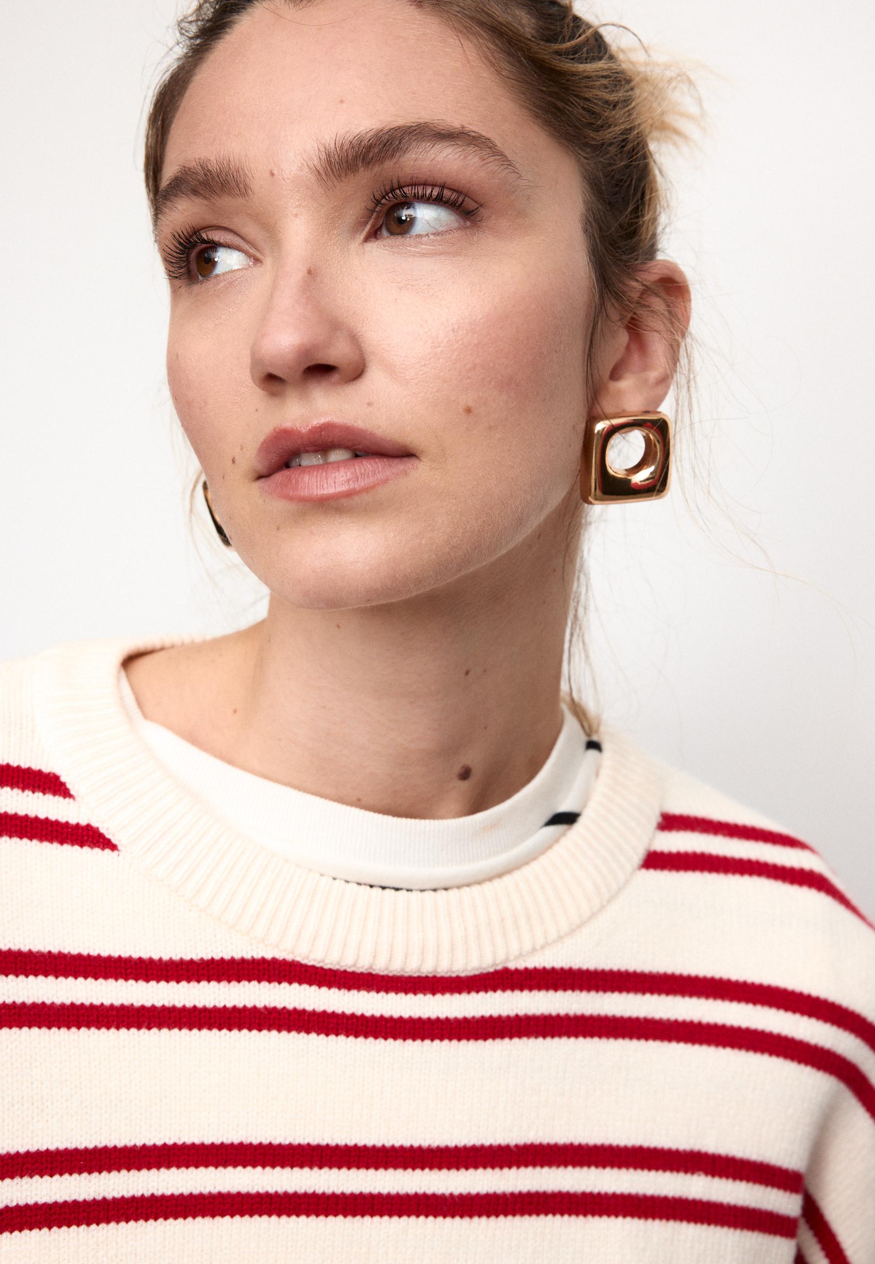 Cropped striped knit jumper — Red