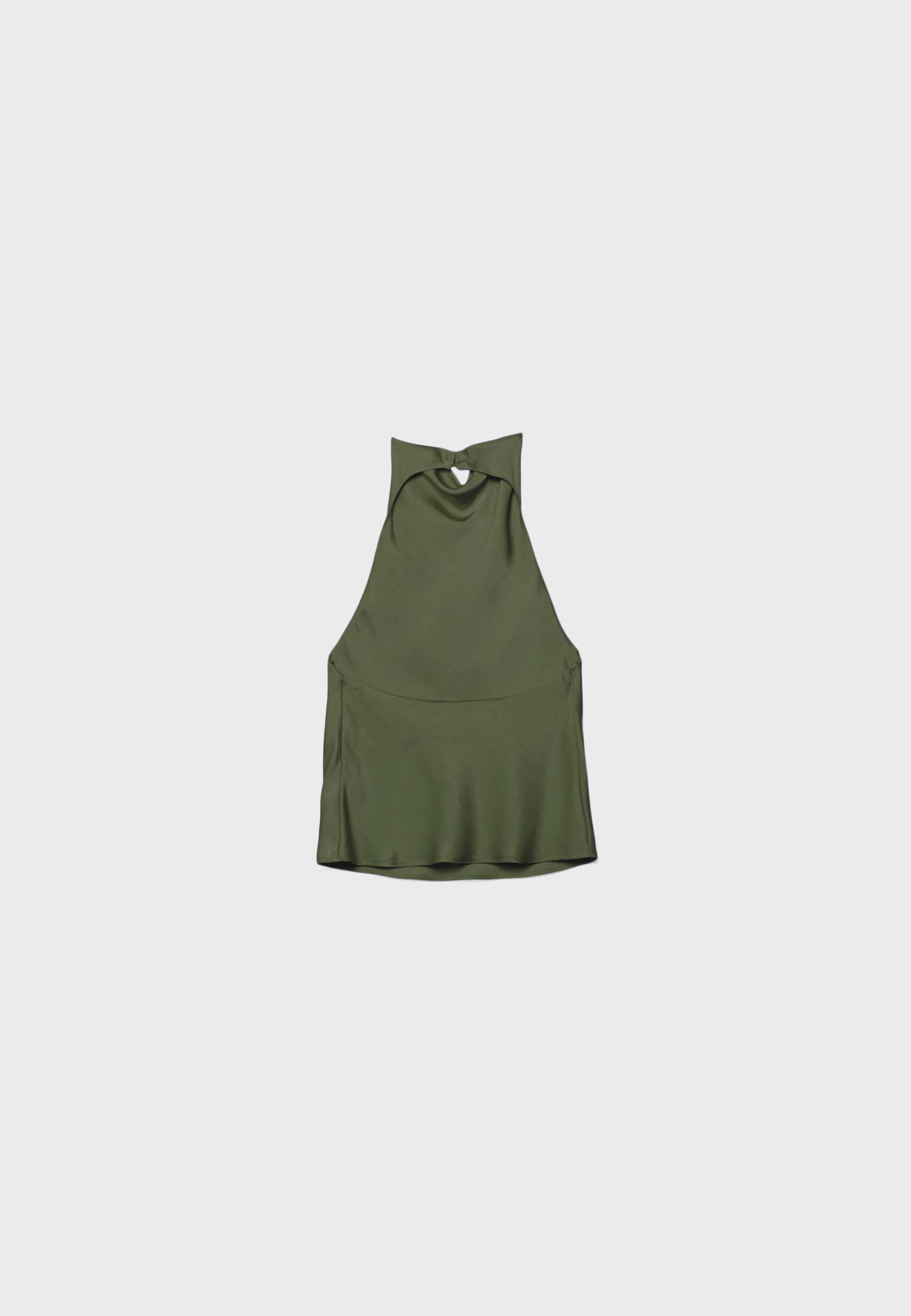 Satin effect halter top — Khaki