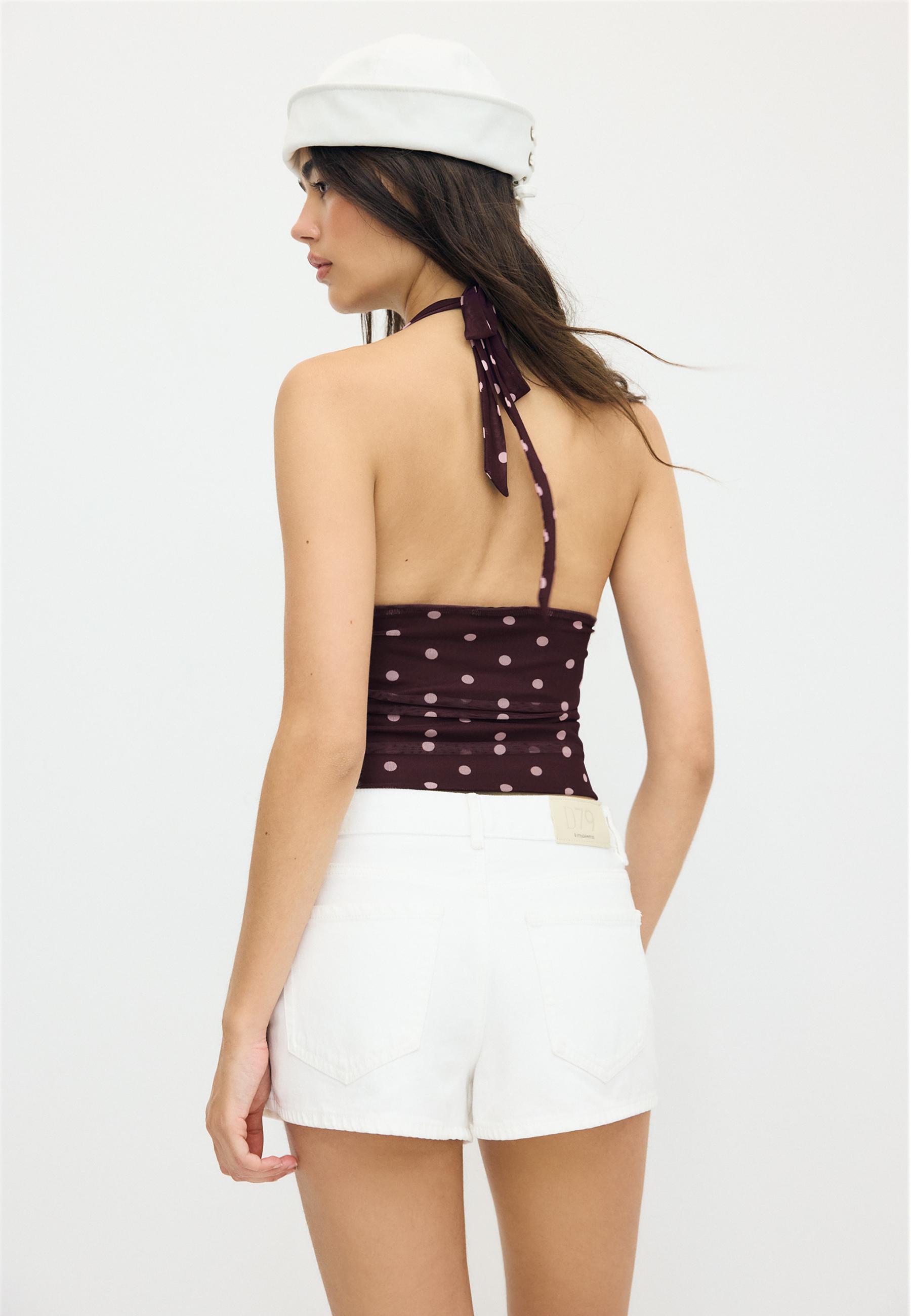 Polka dot mesh halter top — Purple