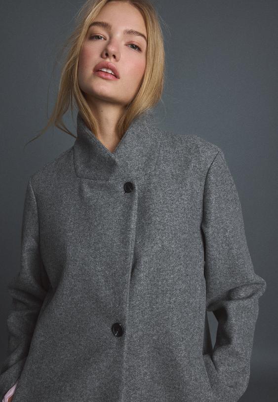 Stradivarius Basic Soft-Touch Coat Dark Grey M