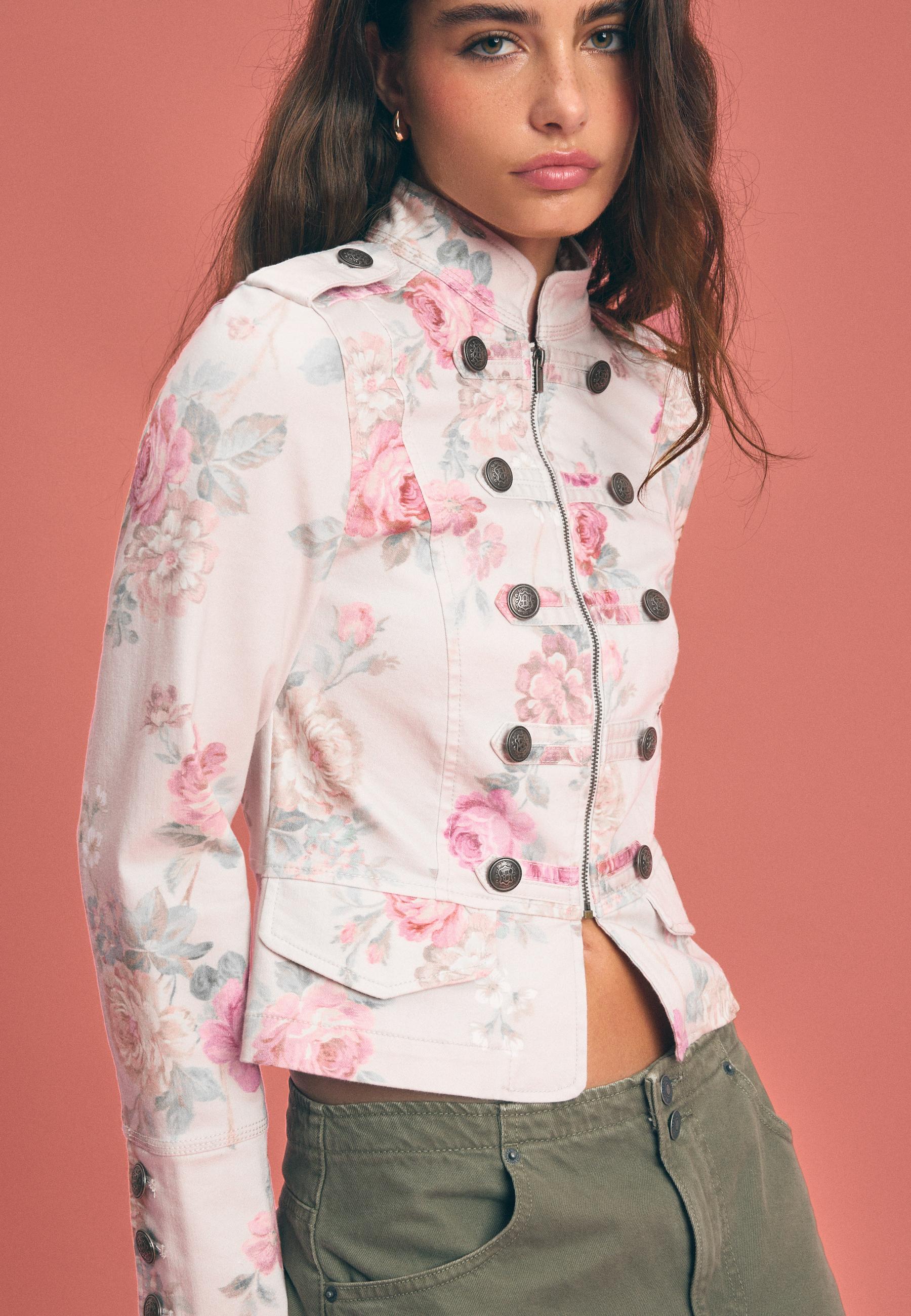 Floral print buttoned jacket — Ecru