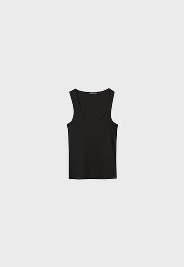 Cotton ribbed racerback T-shirt — Black 7