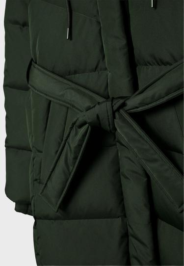 Long belted quilted puffer coat — Khaki 10