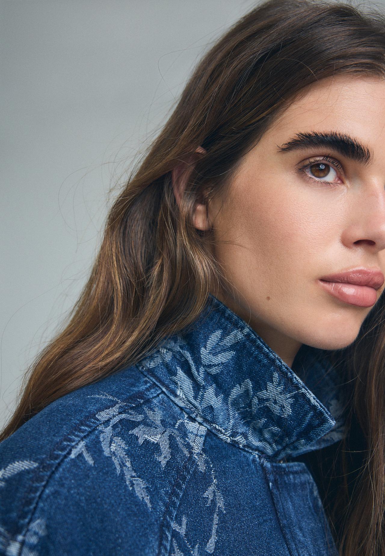 Floral jacquard jacket — MEDIUM BLUE DENIM