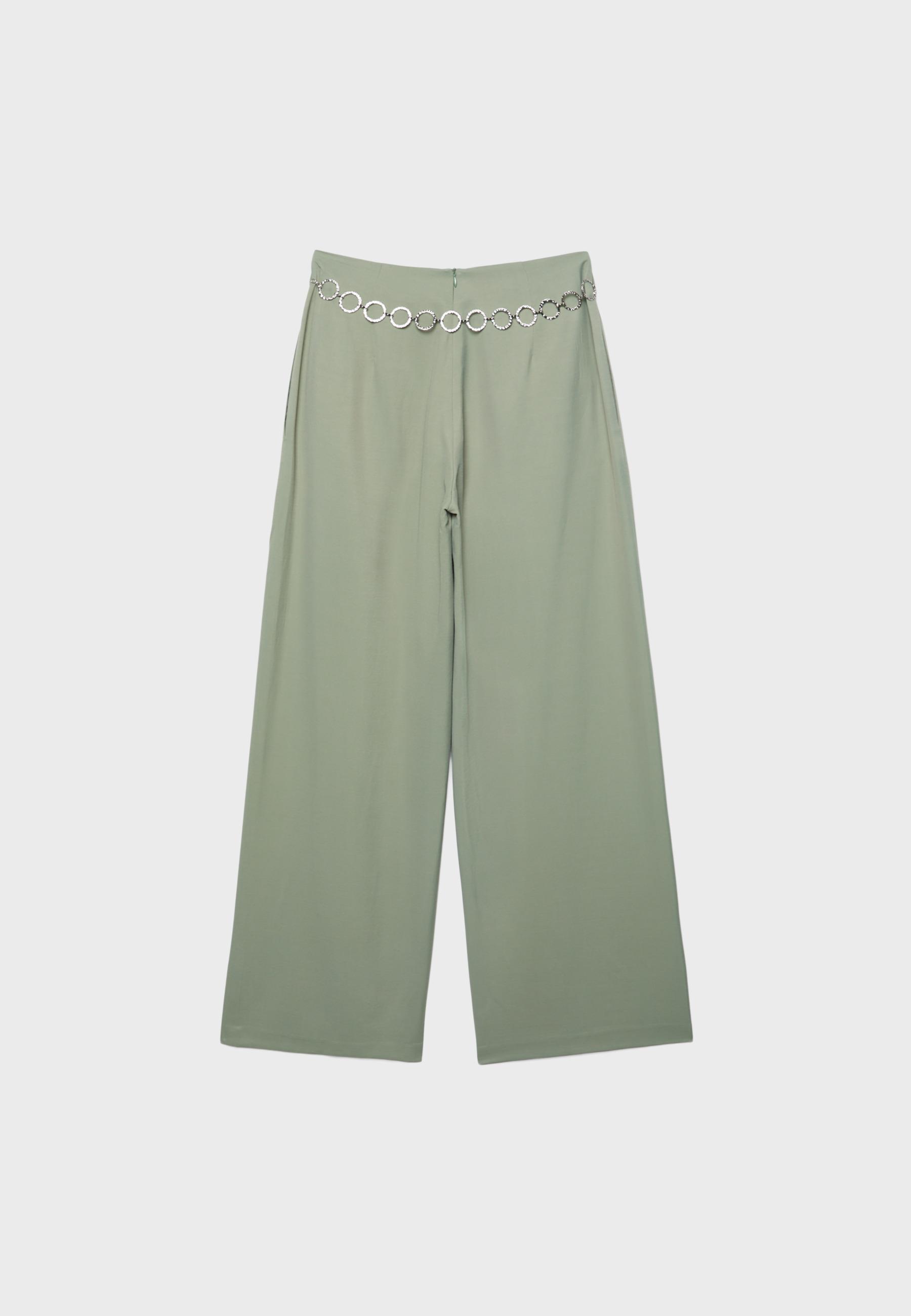Satin darted trousers with chain belt