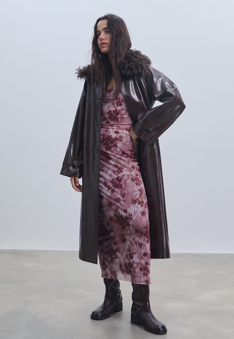 vestido midi tul estampado