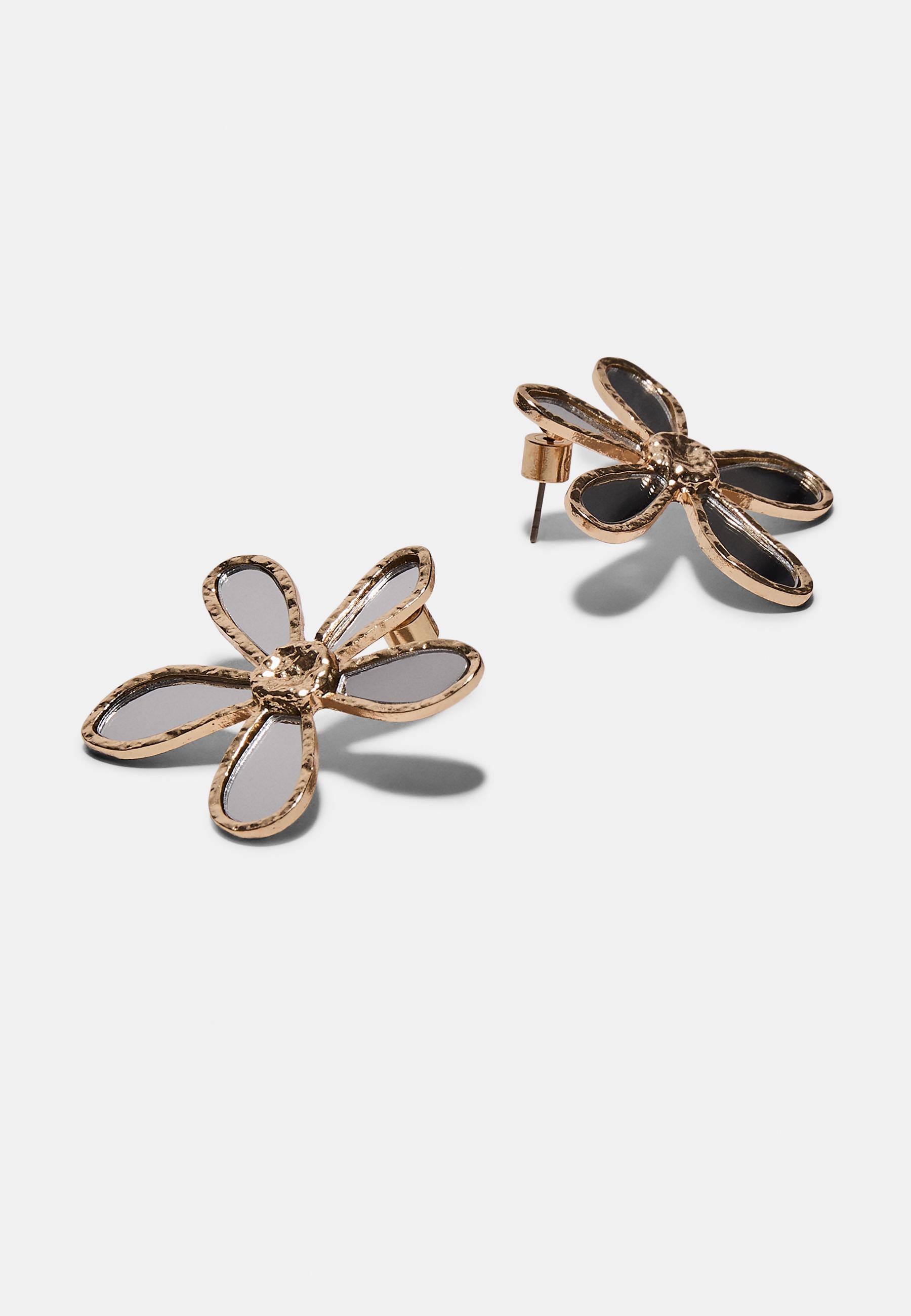 Mirror effect flower earrings — Gold