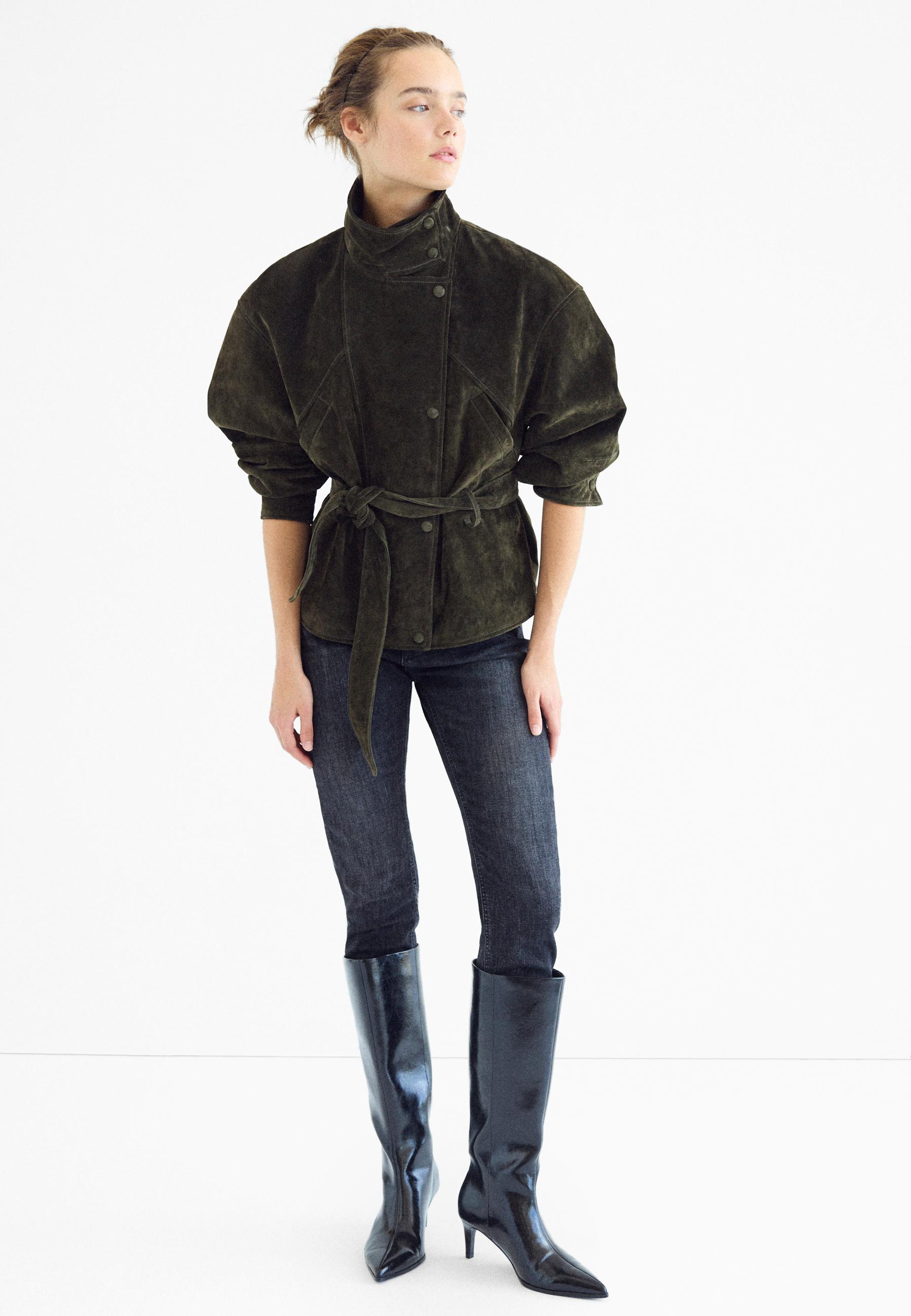 Stradivarius Trenchcoat I 100% Läder Med Bälte Och Hög Krage dam
