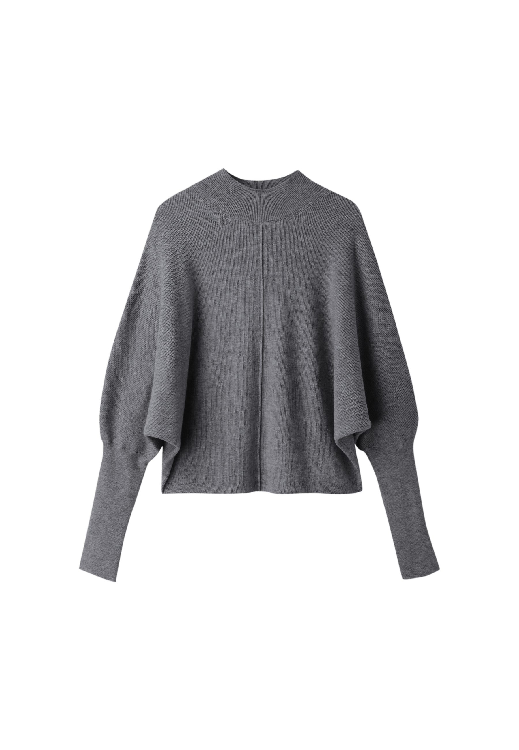 Batwing sleeve mock neck knit sweater — Dark grey