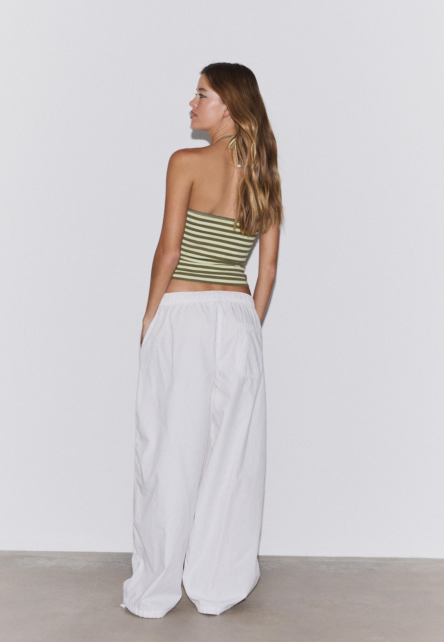 Barrel poplin trousers with stoppers — White