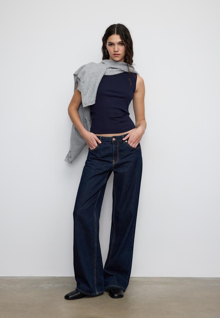 Stradivarius Αμάνικη Μπλούζα Basic Navy Blue M