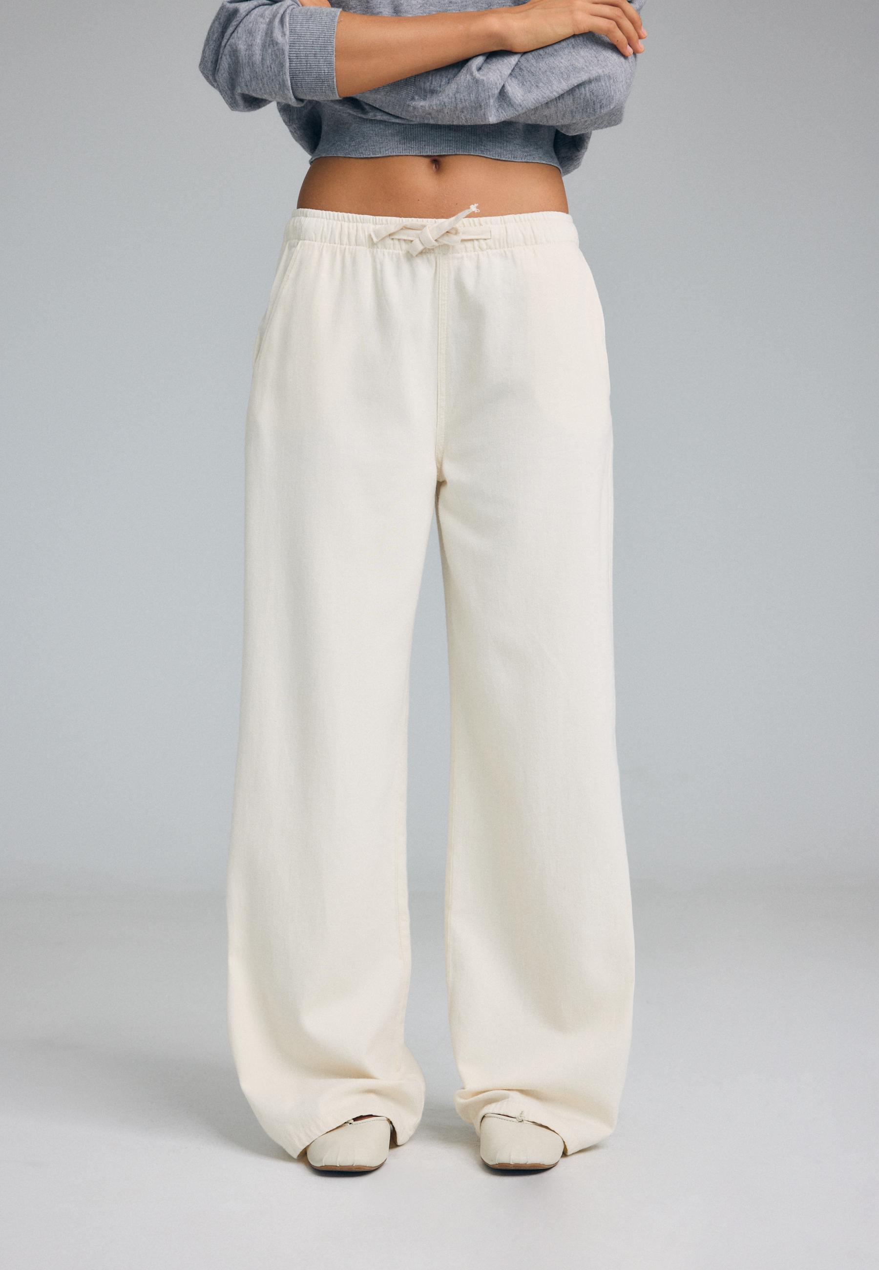 Flowy denim drawstring trousers — Vanilla