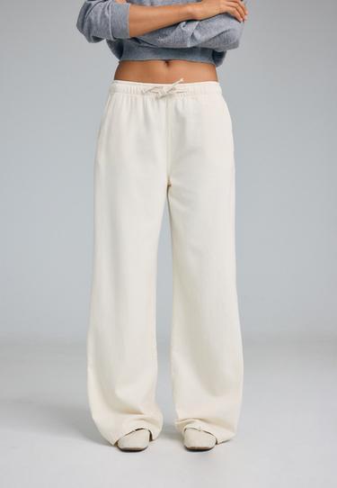 Drawstring flowing denim trousers — Vanilla 3