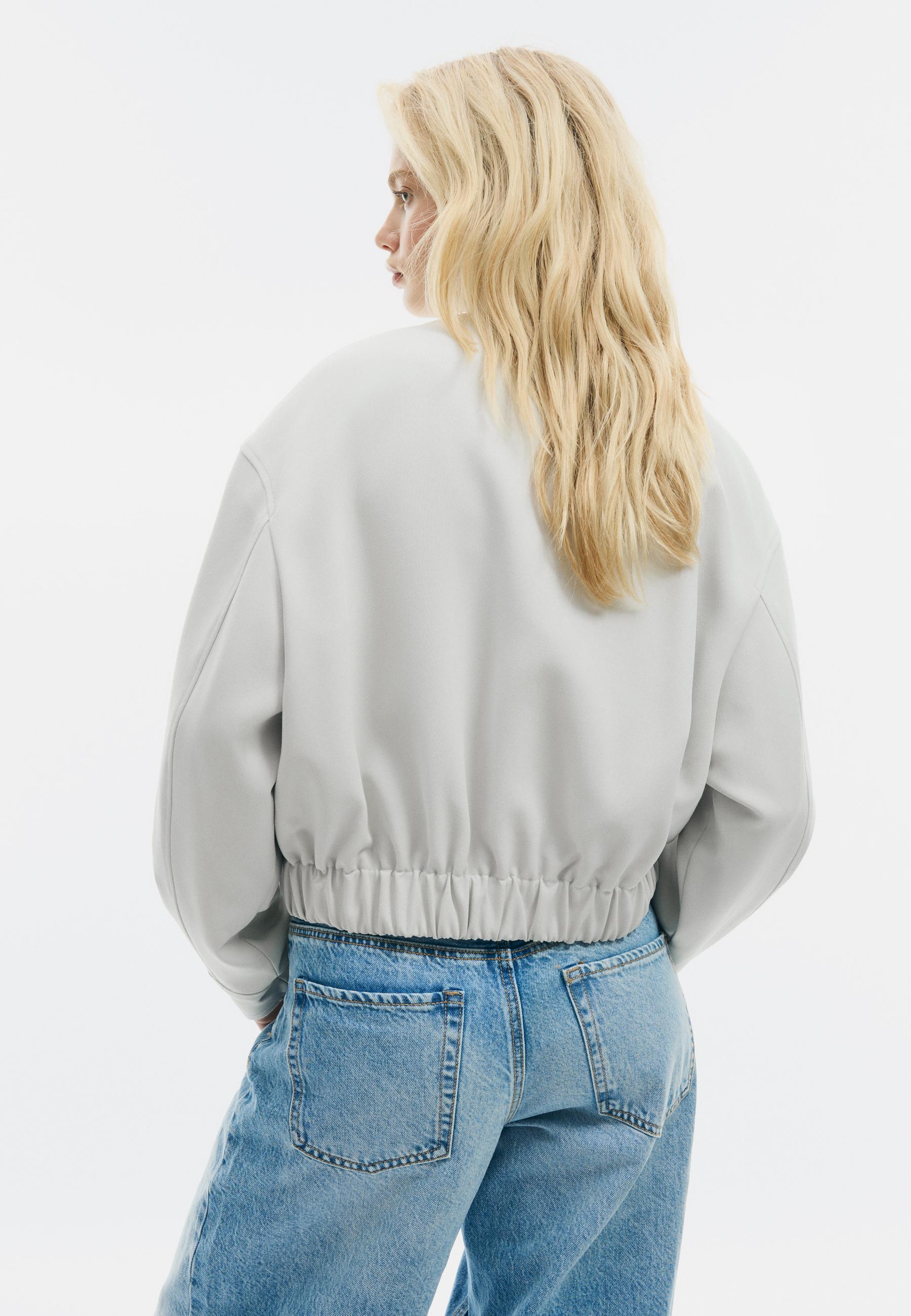 Puff sleeve round neck jacket — Ecru
