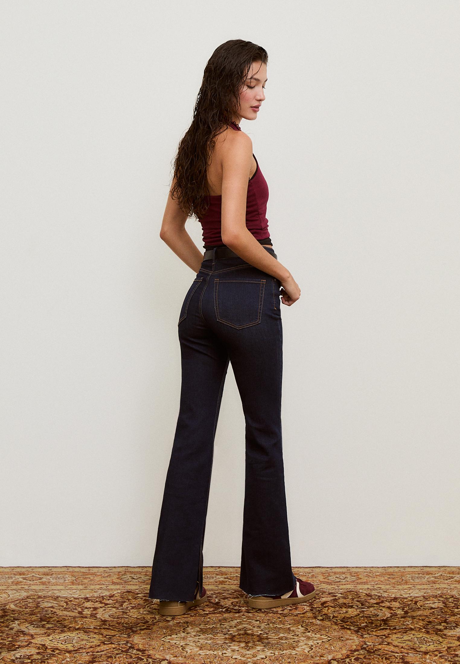 D74 Bell bottom jeans with split — RINSE BLUE DENIM