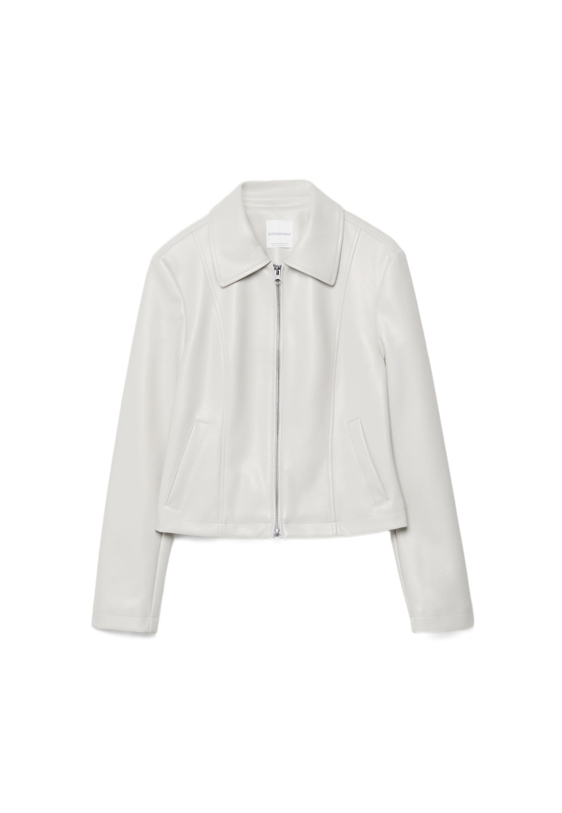 Fitted leather effect jacket — Ecru