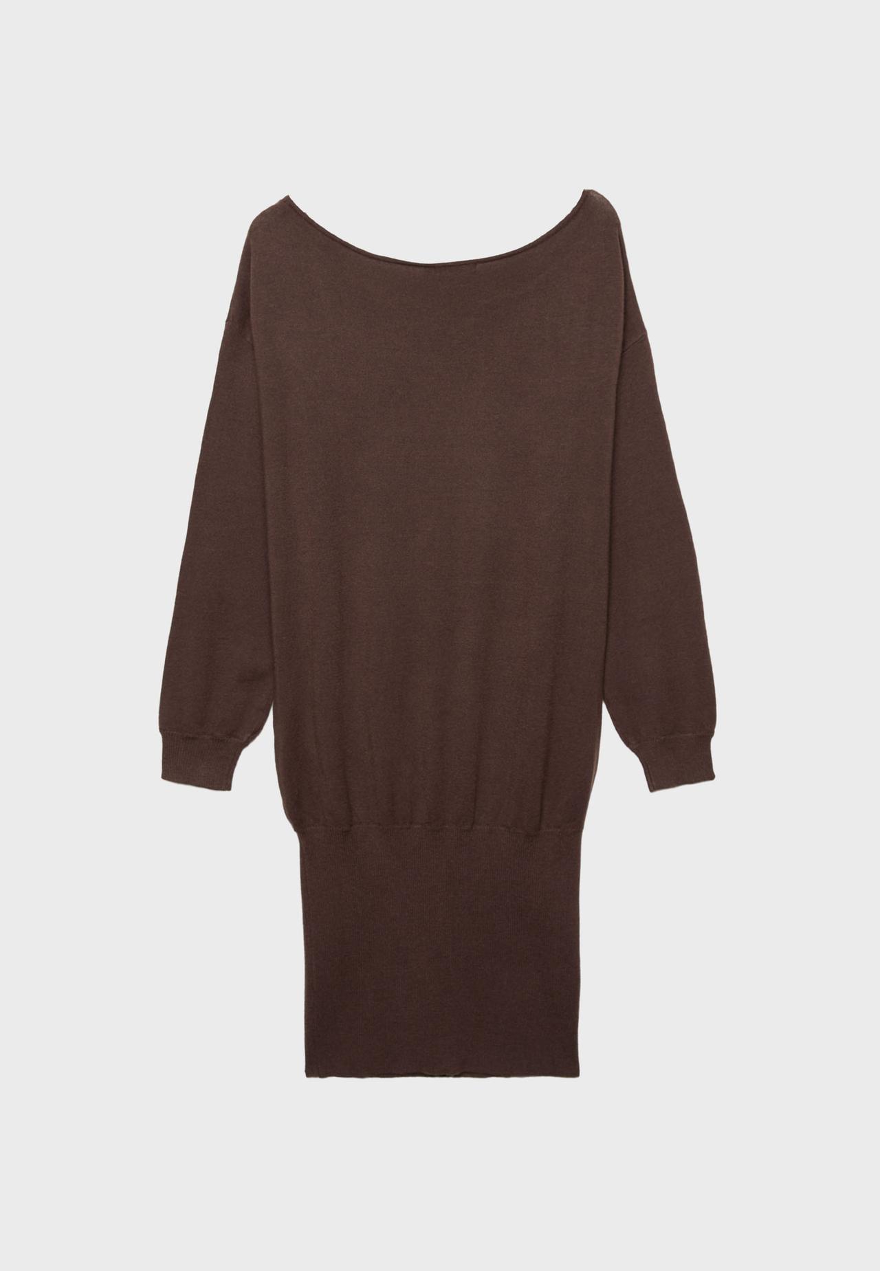 Short knit boat neck dress — Brown