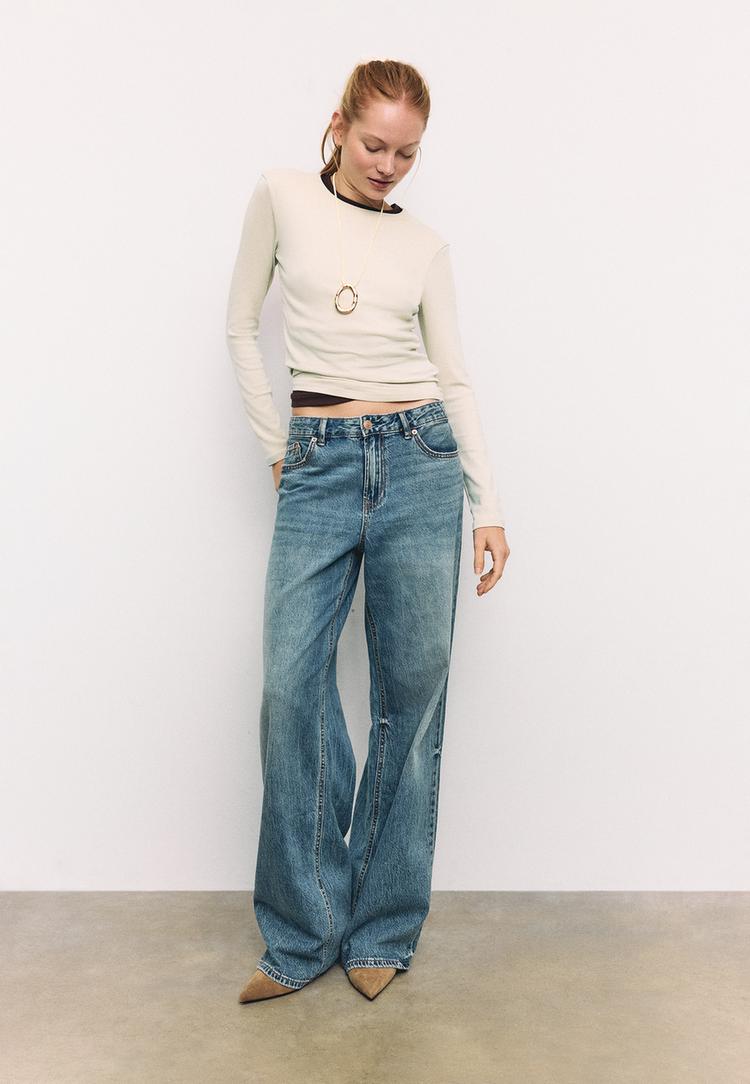 Stradivarius Tricou De Bază Cu Mânecă Lungă Piatră S