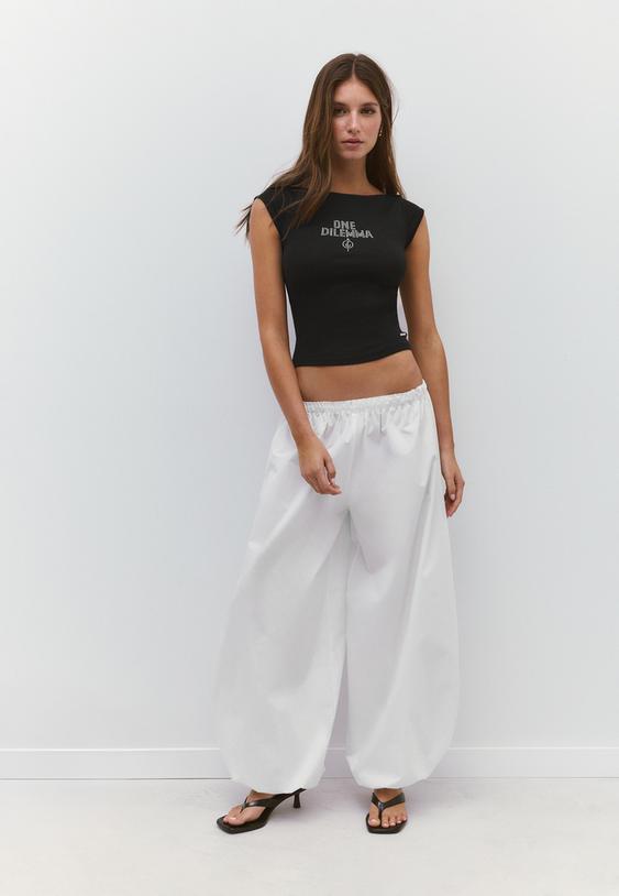 boat neck short sleeve tshirt with rhinestones one dilemma