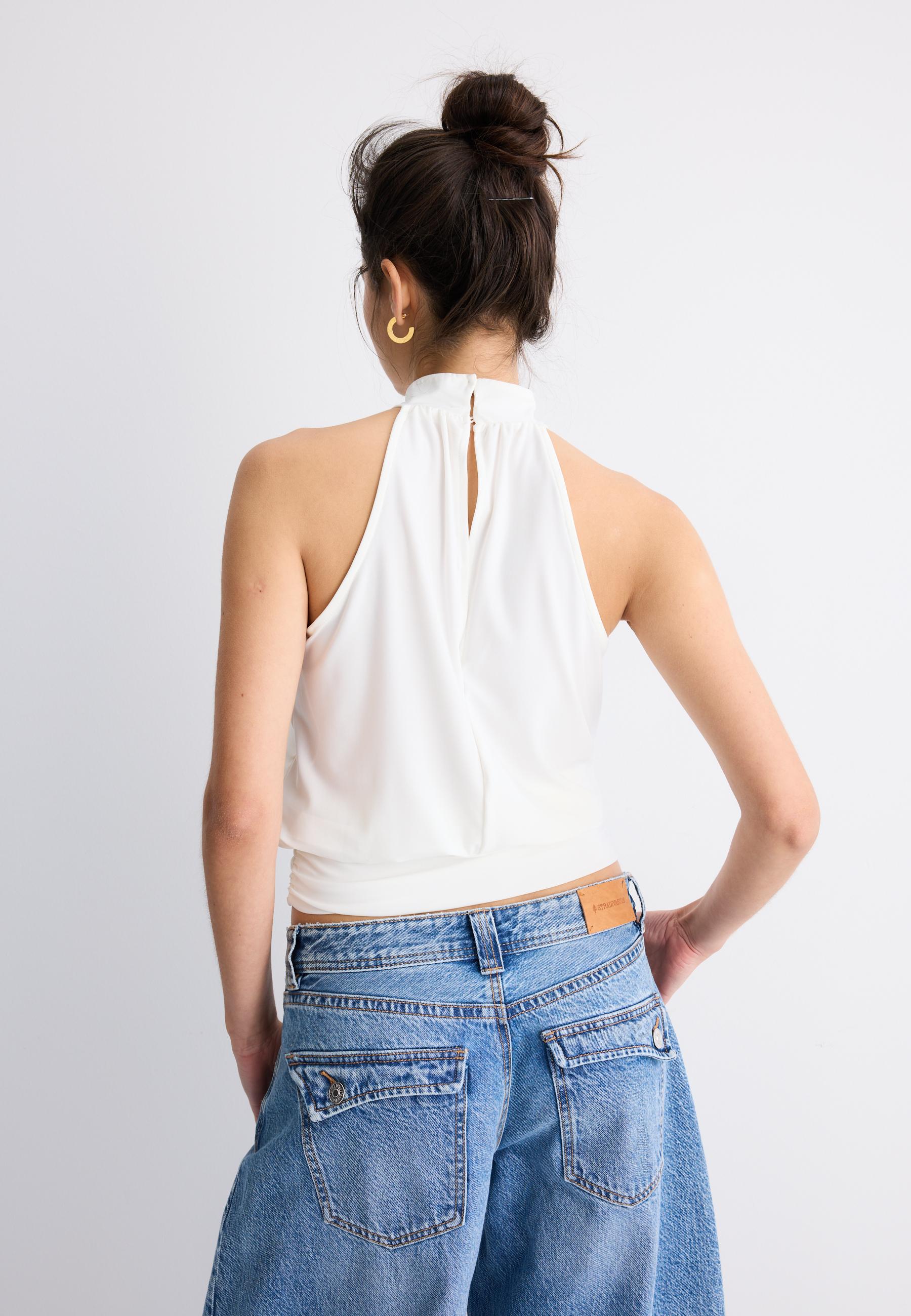 Puff-effect halter top — Ecru