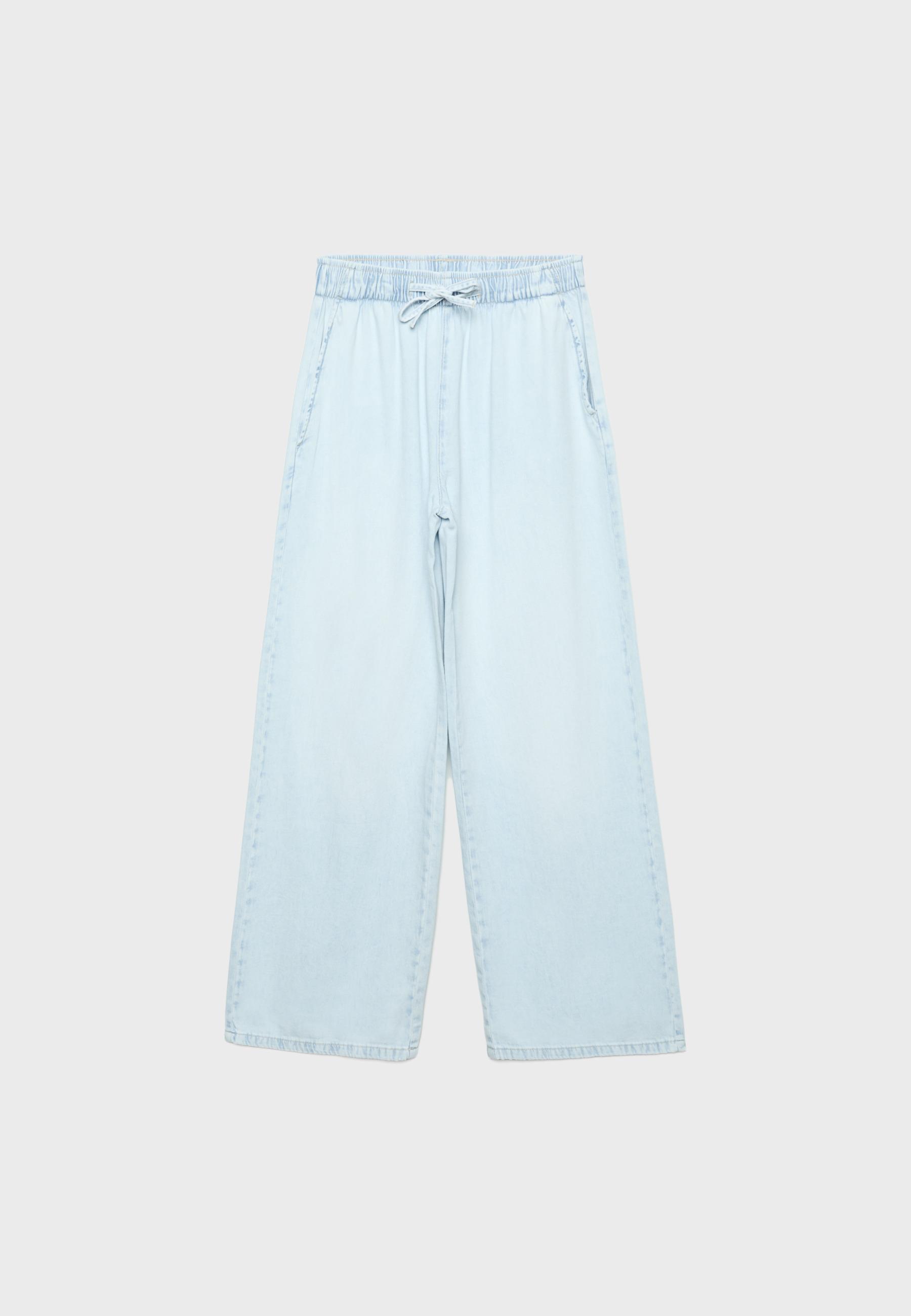 Flowy denim drawstring trousers — MEDIUM LIGHT BLUE DENIM