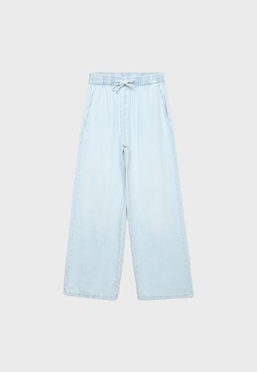 Drawstring flowing denim trousers — MEDIUM LIGHT BLUE DENIM 7