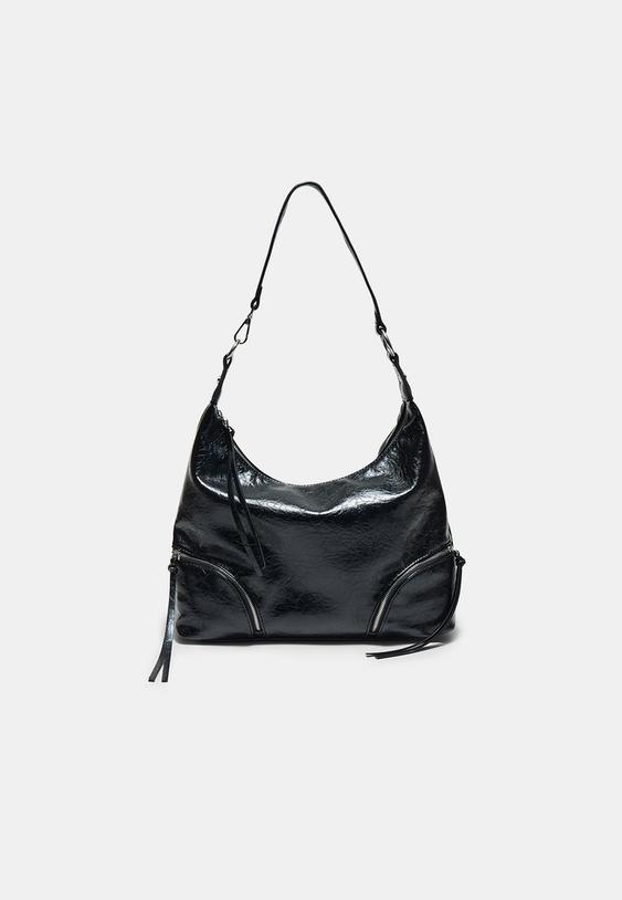 Stradivarius Shoulder Bag With Zips Black Os
