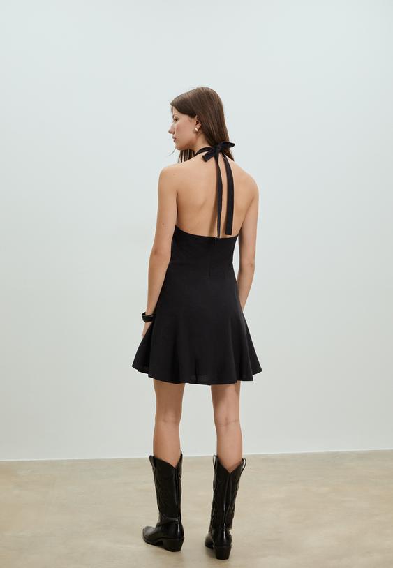 vestido corto halter efecto lino