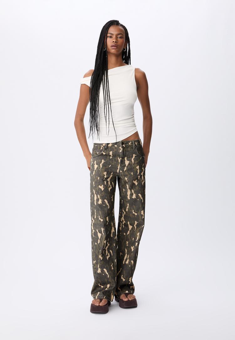 printed straight fit trousers