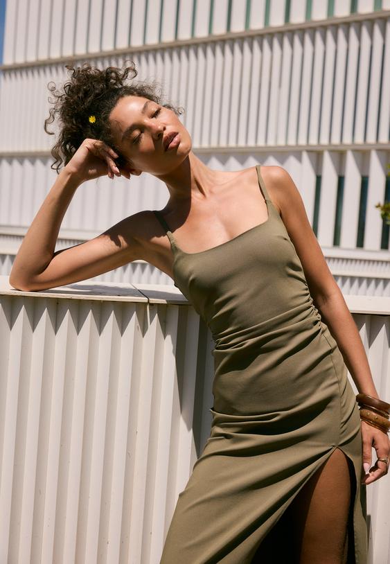 square neck bengaline midi dress