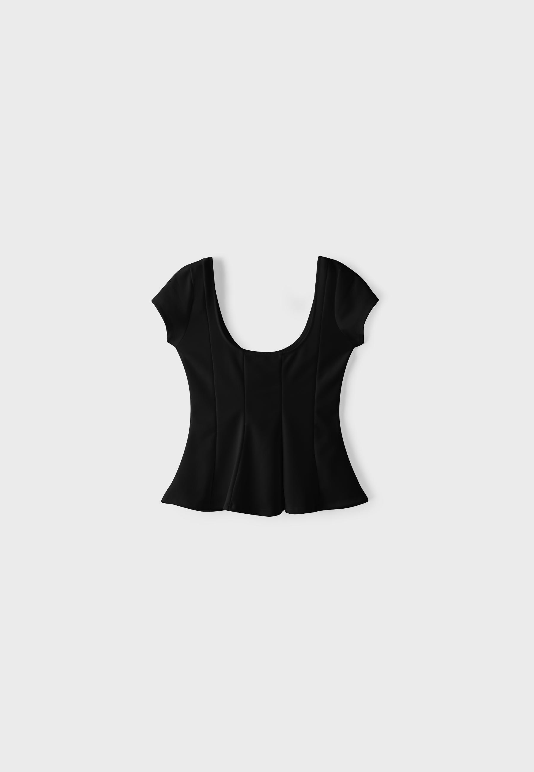 Peplum mini sleeve top — Black