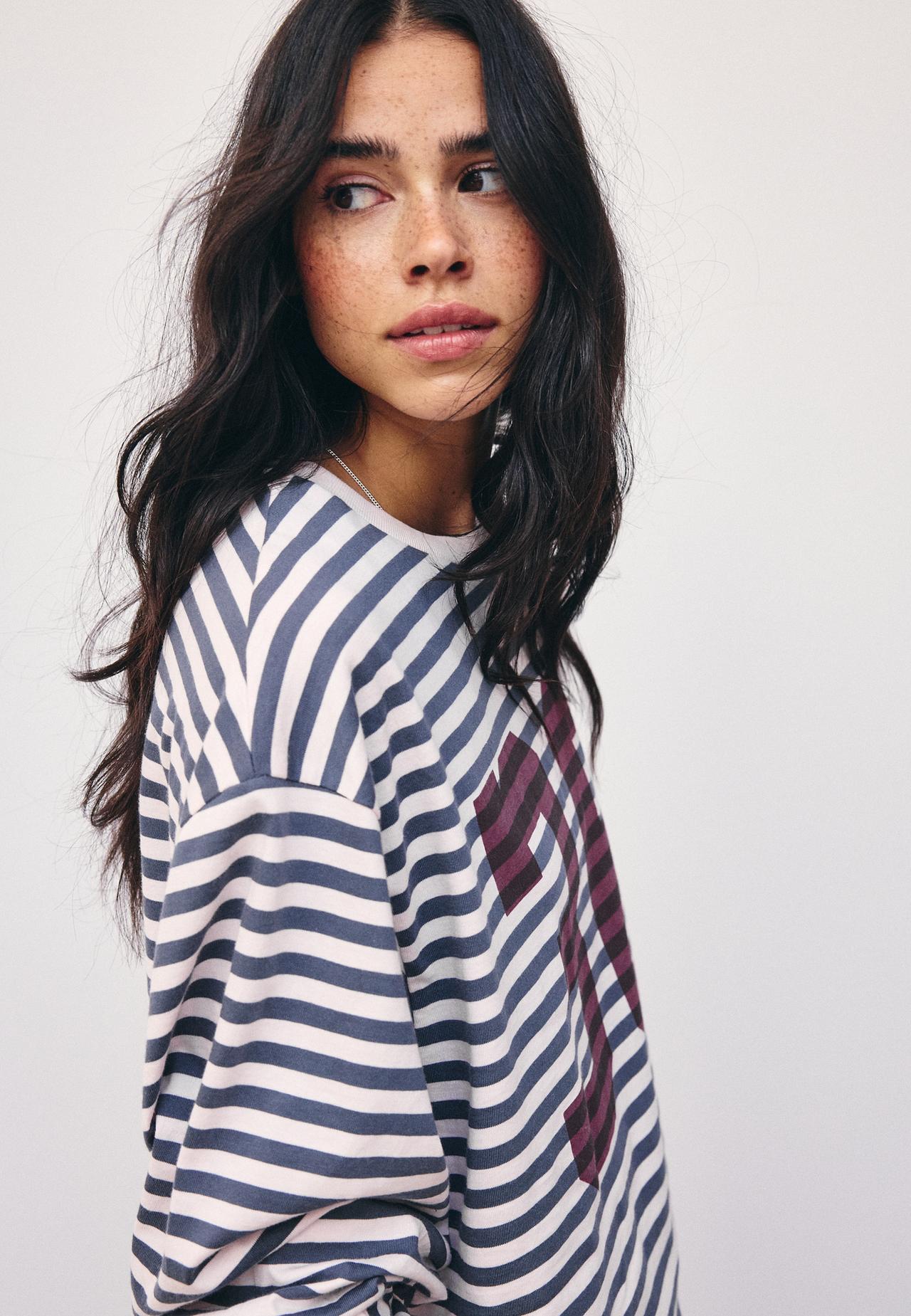 Striped long sleeve print T-shirt — Dark grey