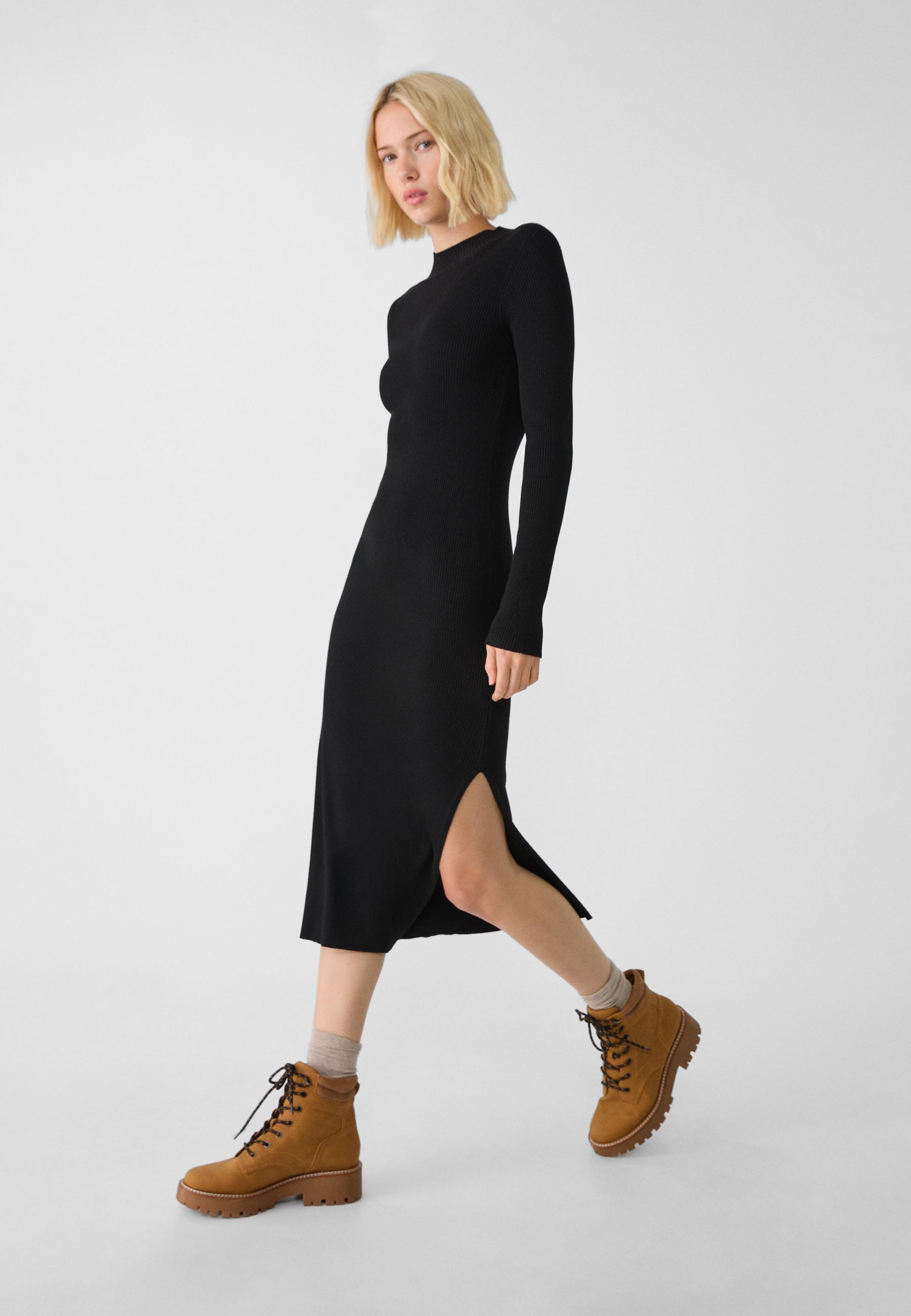 High neck knit midi dress