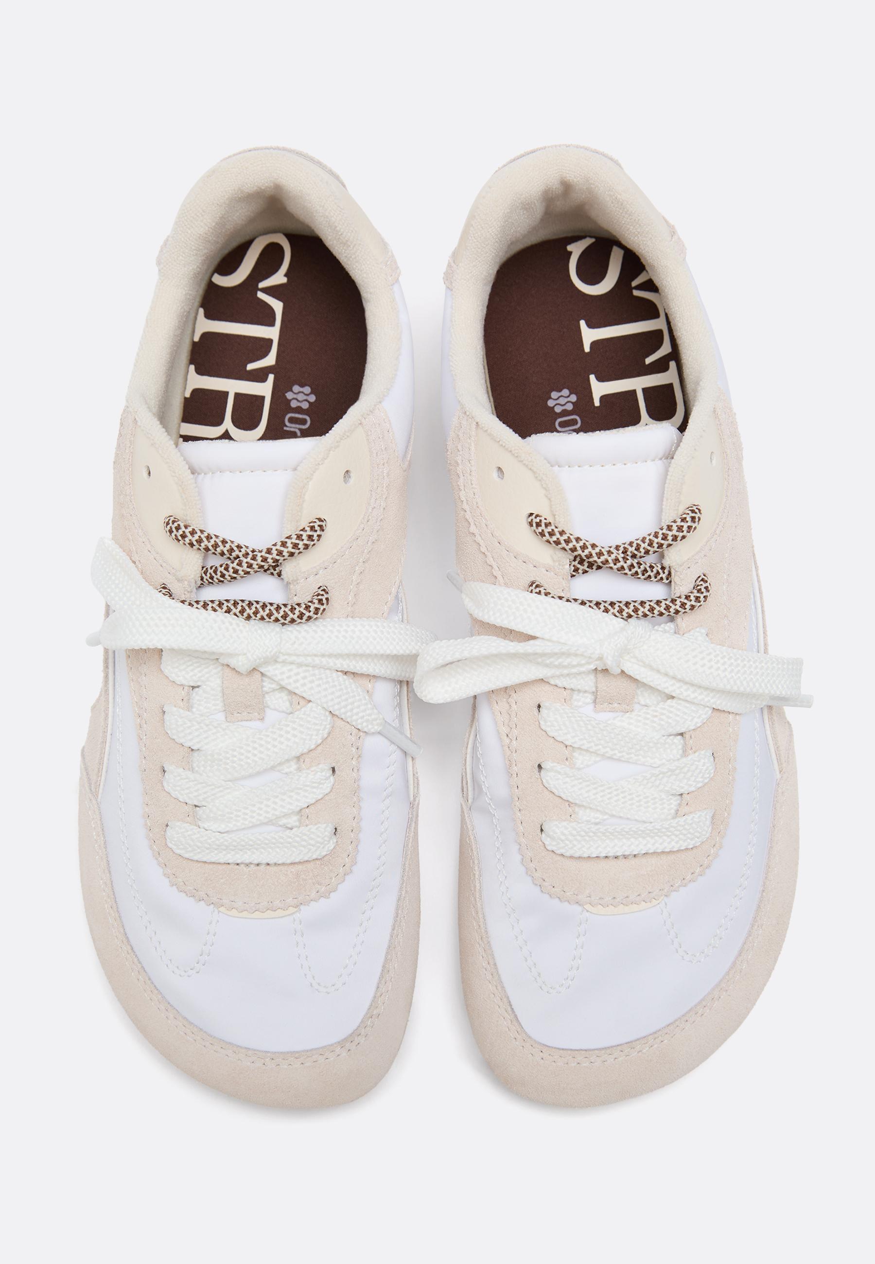 S009 Leather-detail barefoot trainers — ECRU