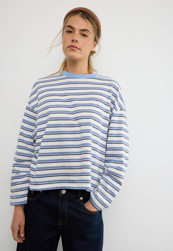 oversize uzun kollu cizgili t shirt