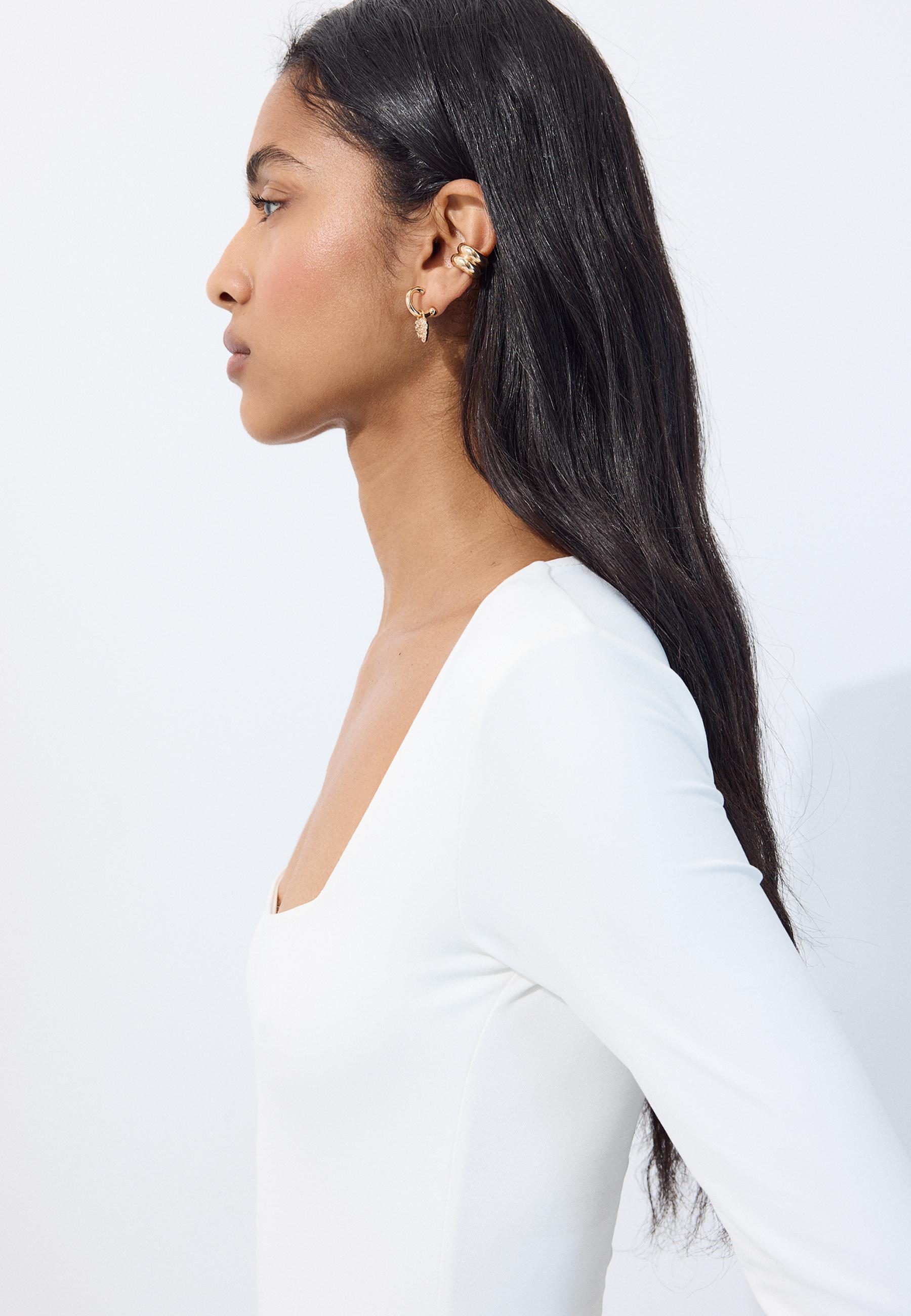Long sleeve square neck bodysuit — Ecru