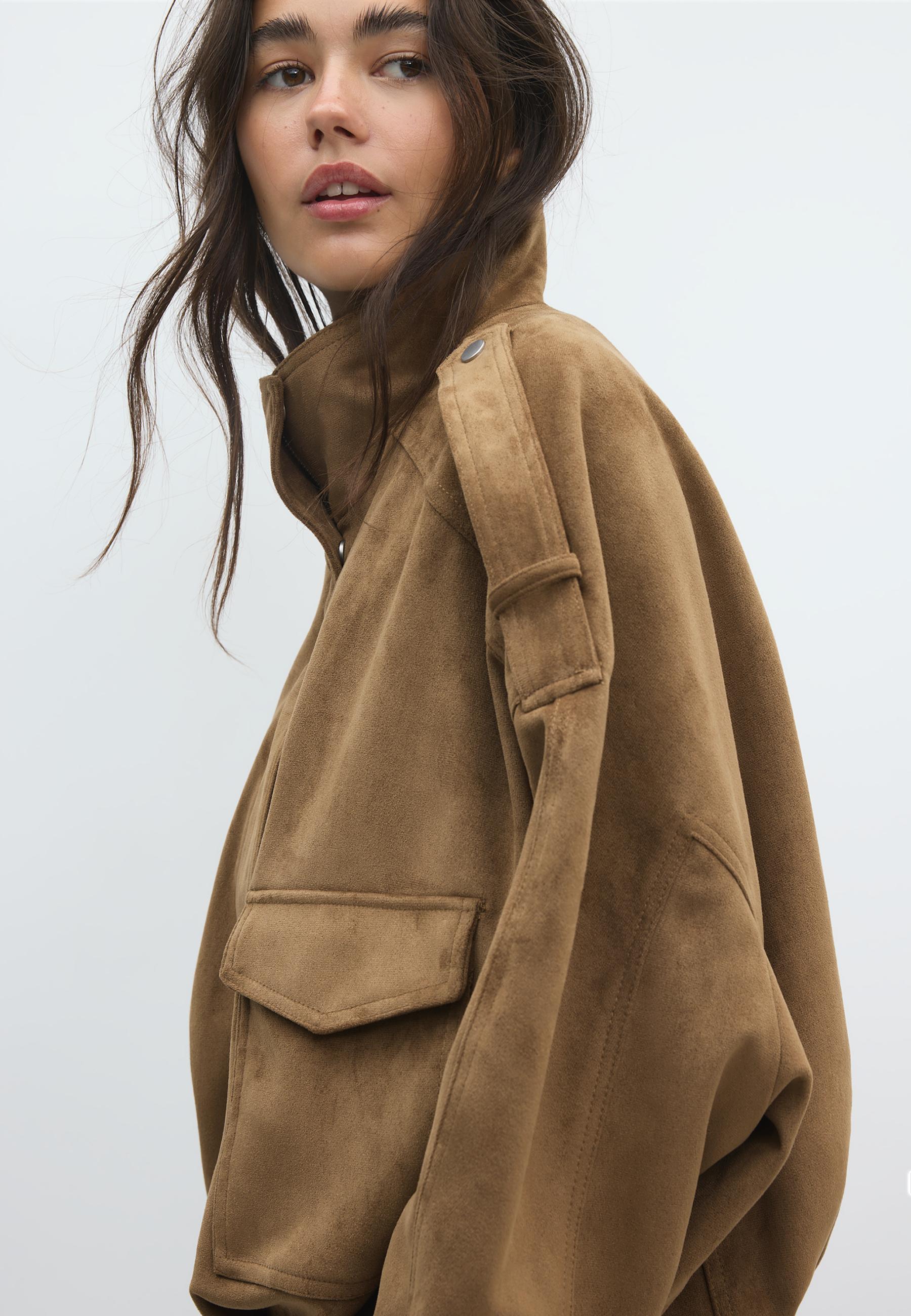Oversize faux suede jacket — Stone
