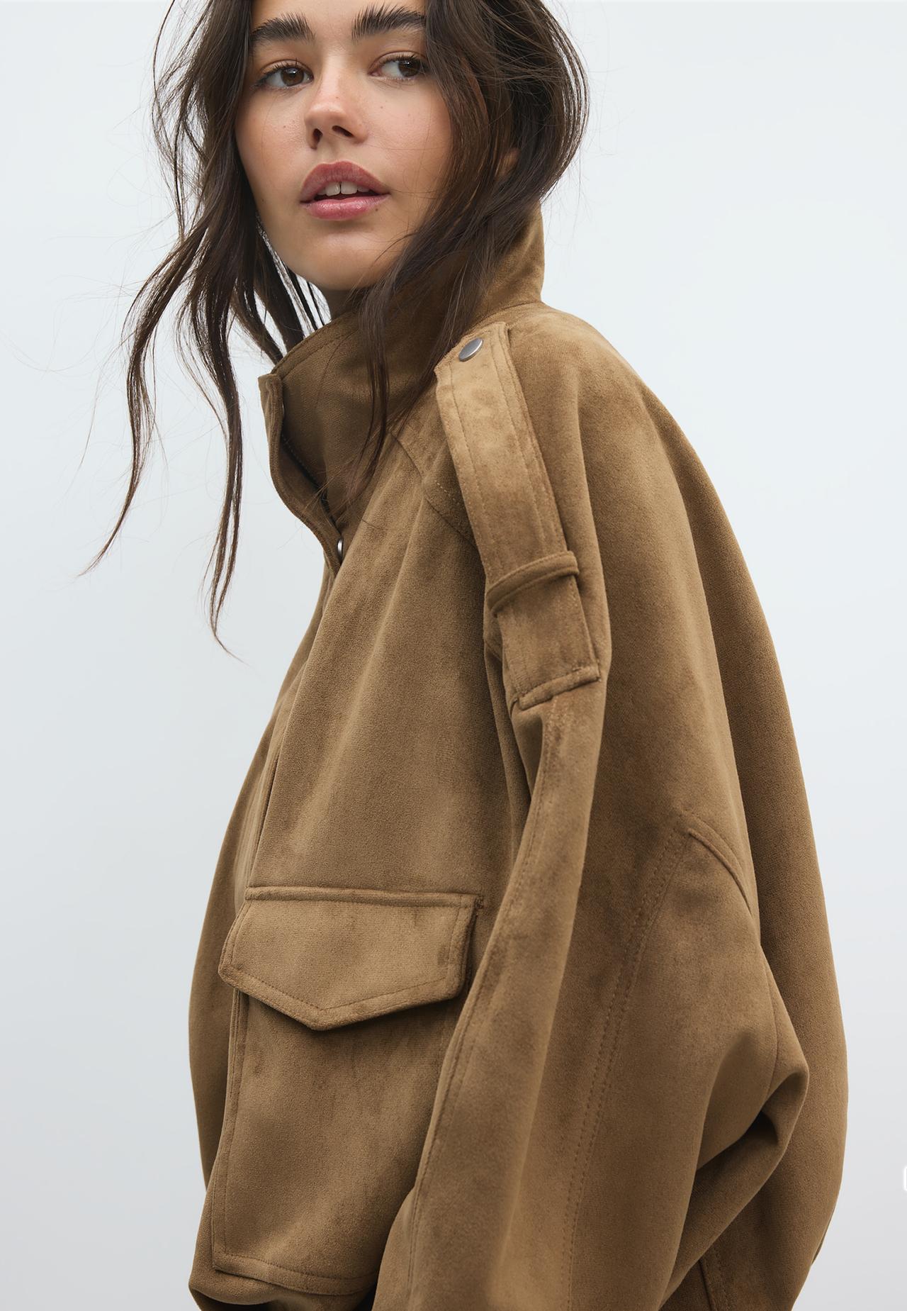Oversize faux suede jacket — Stone