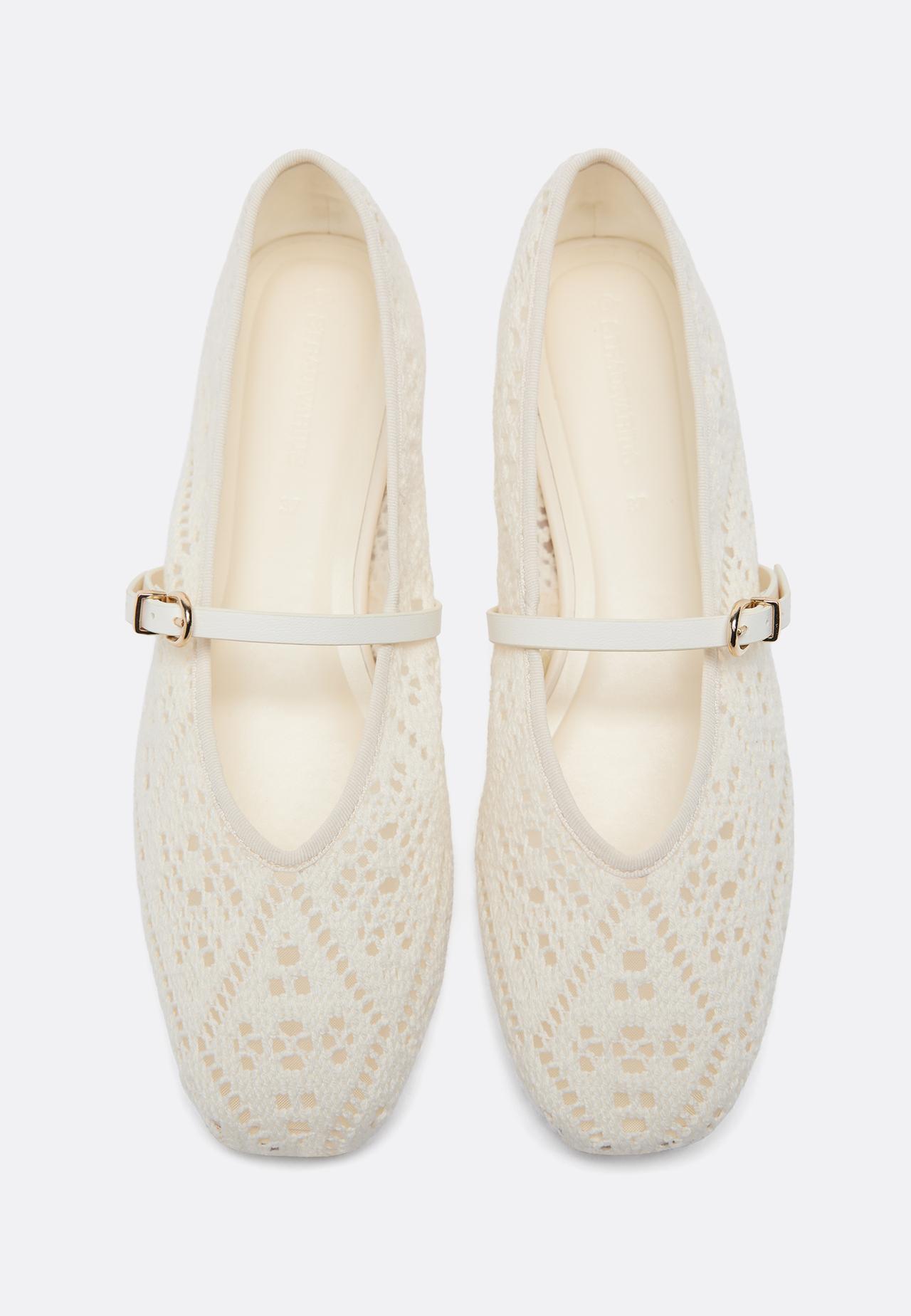 Crochet ballerina flats with buckle — ECRU