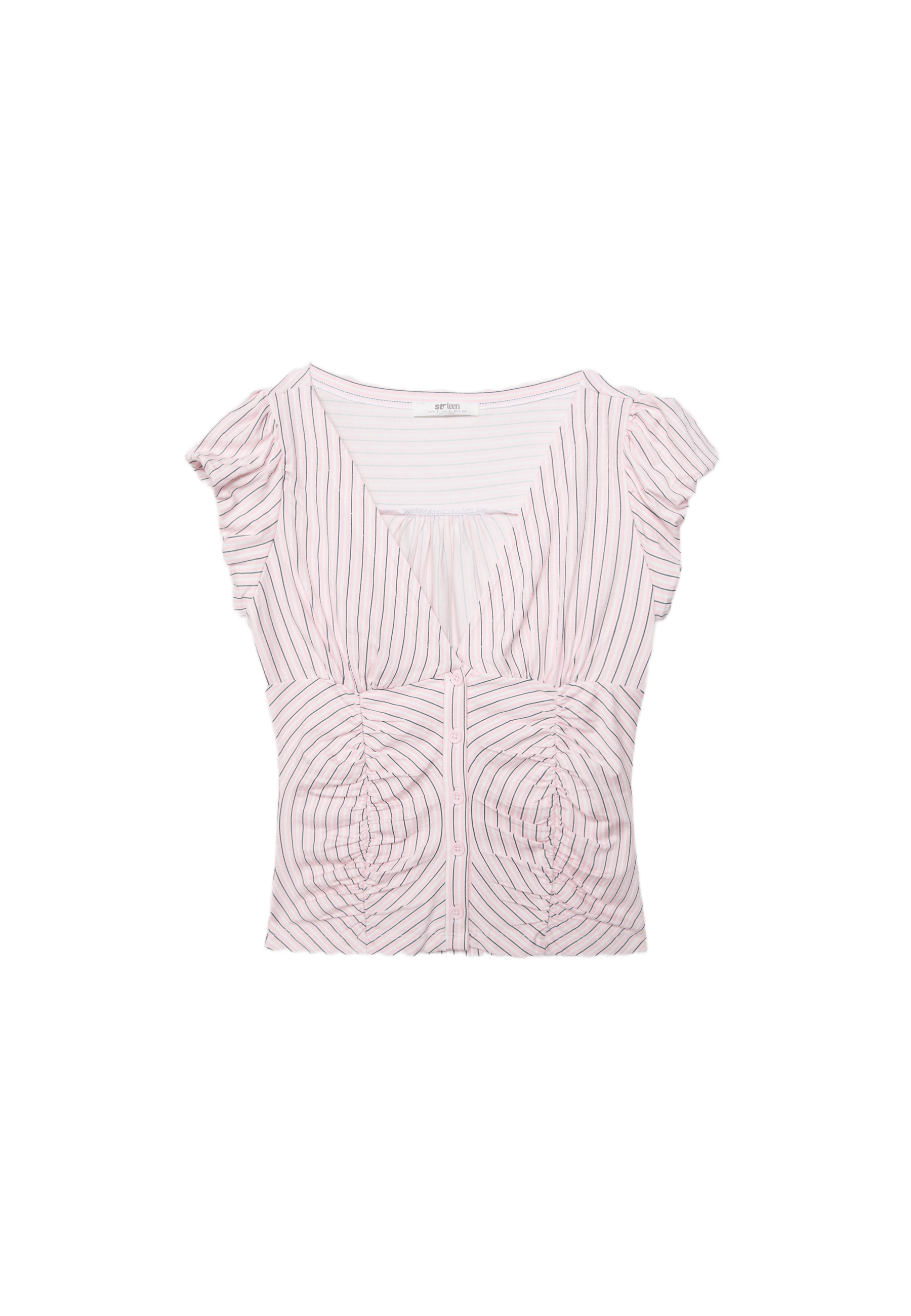 Gathered short sleeve shirt — Pastel pink